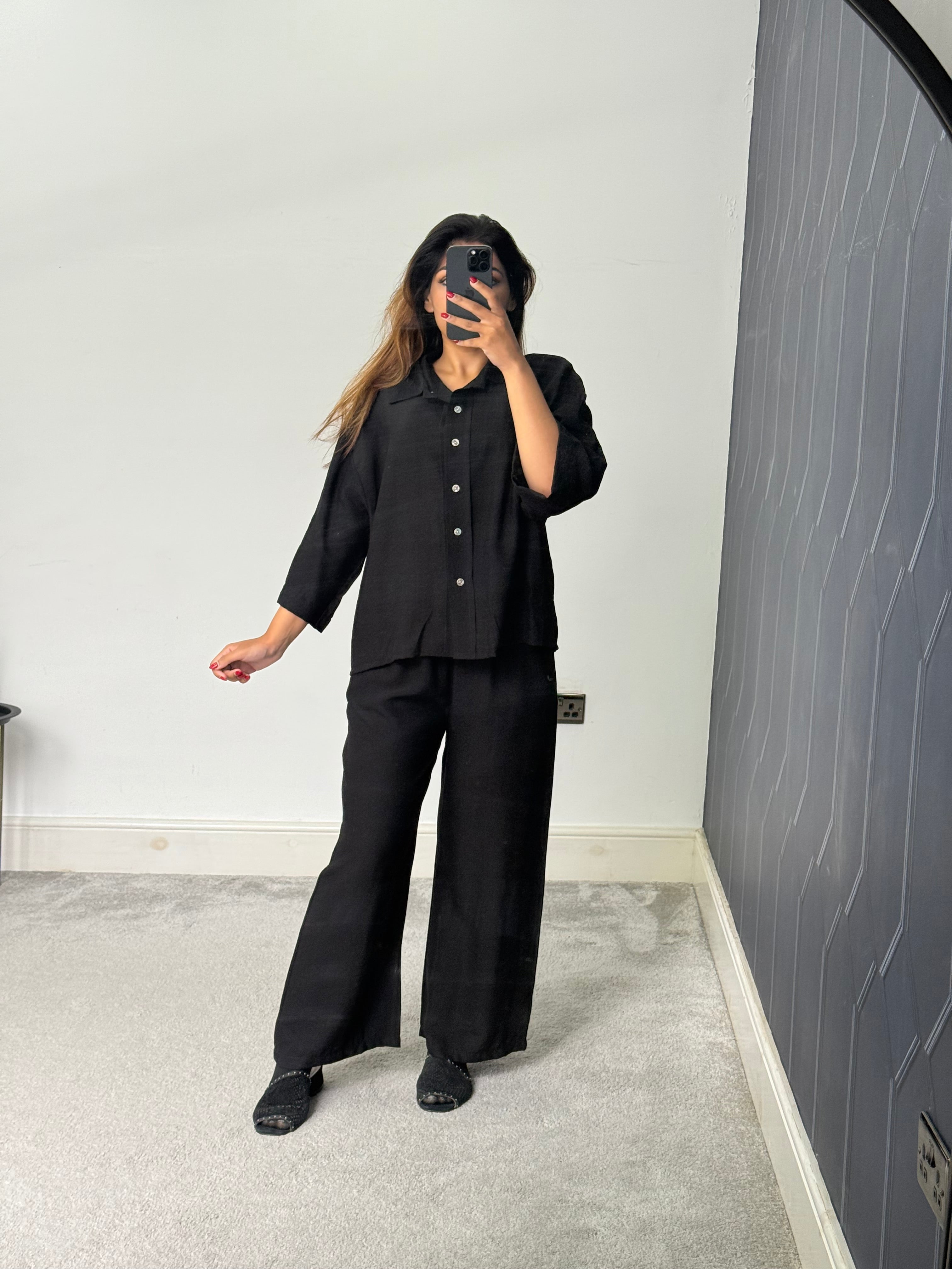 Buttoned 3/4 Sleeves Linen Feel Two Piece Set - Summer Essential