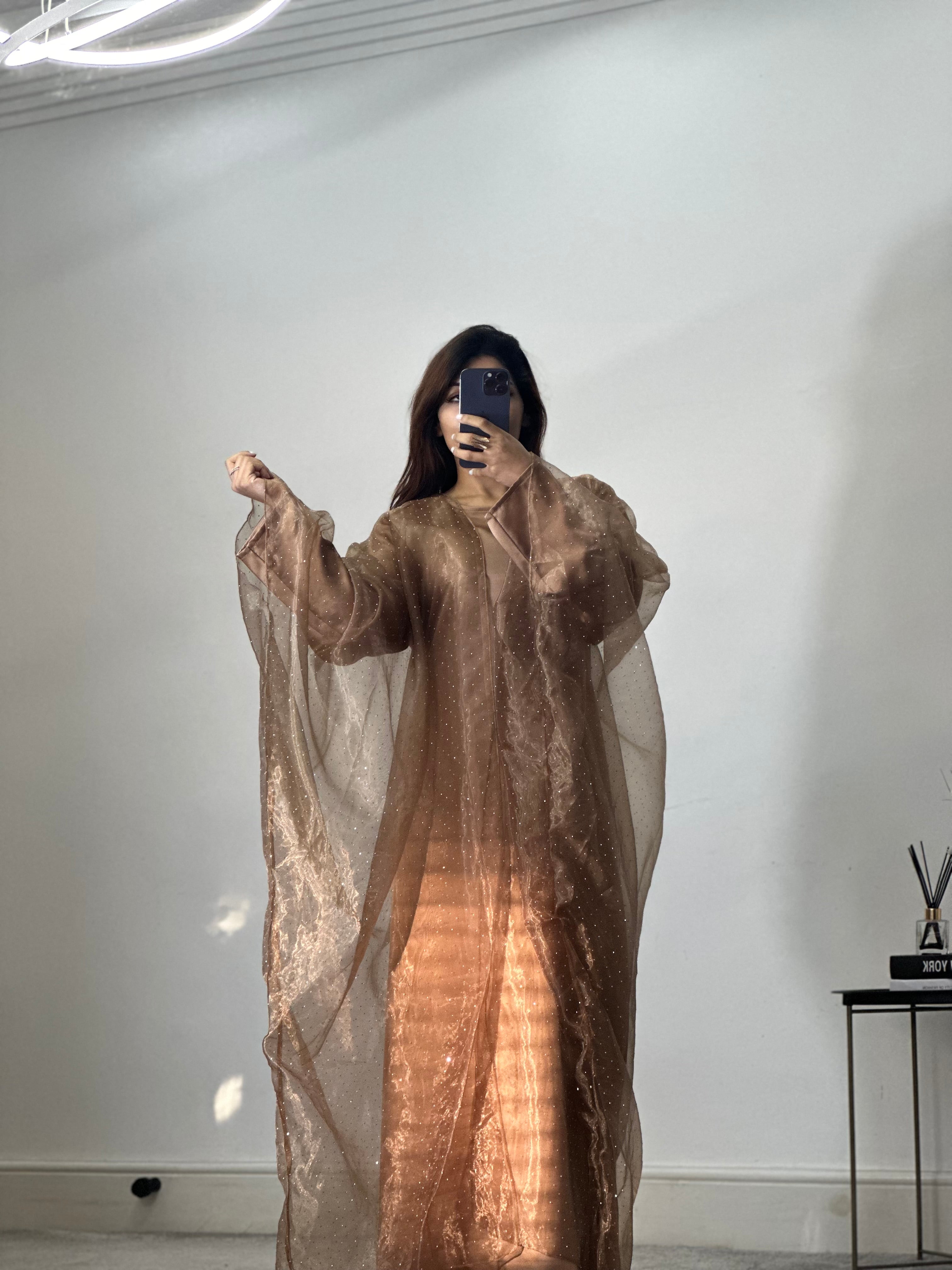 Organza 2 pcs dress/abaya set (Gold)