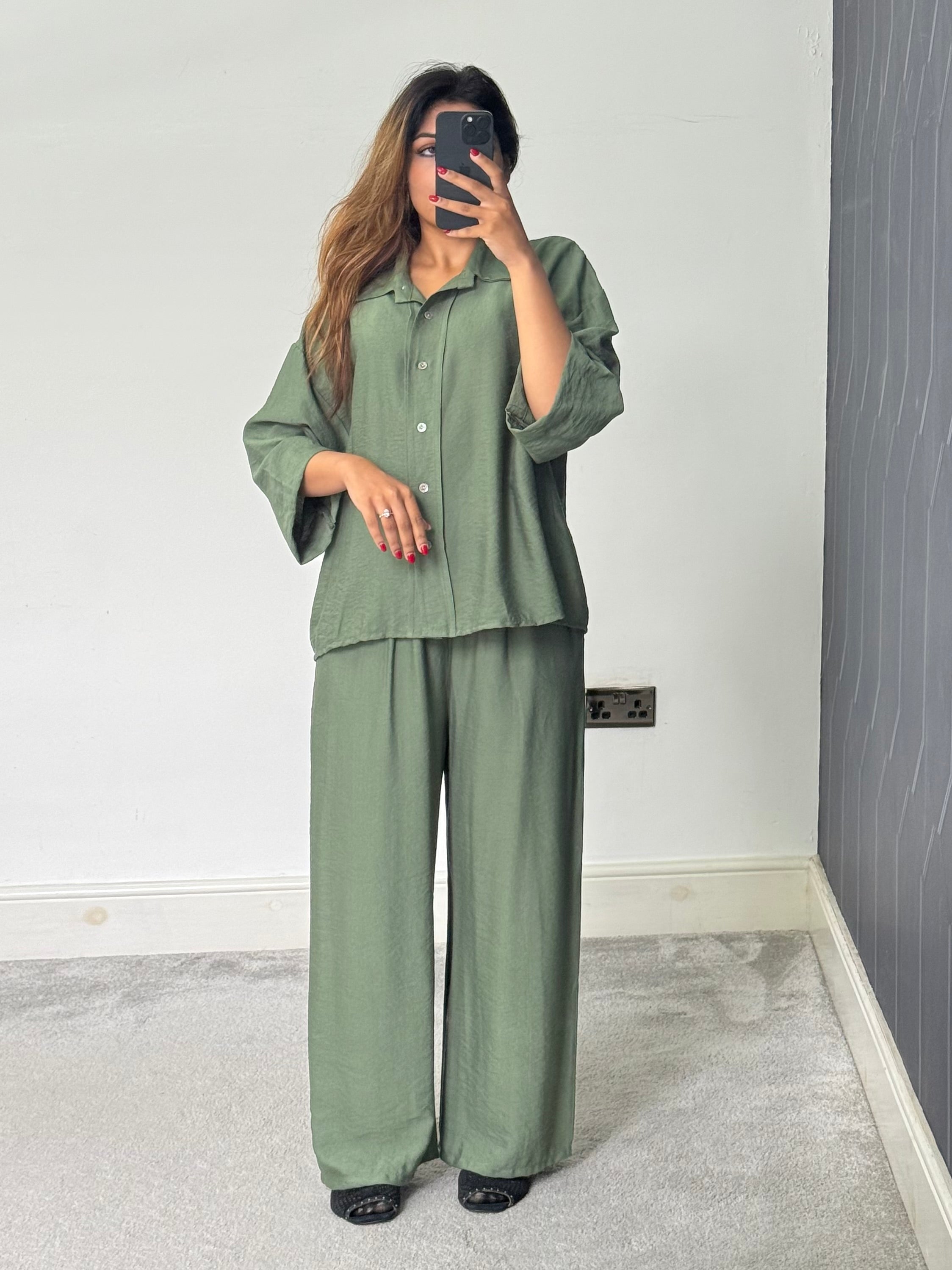 Buttoned 3/4 Sleeves Linen Feel Two Piece Set - Summer Essential