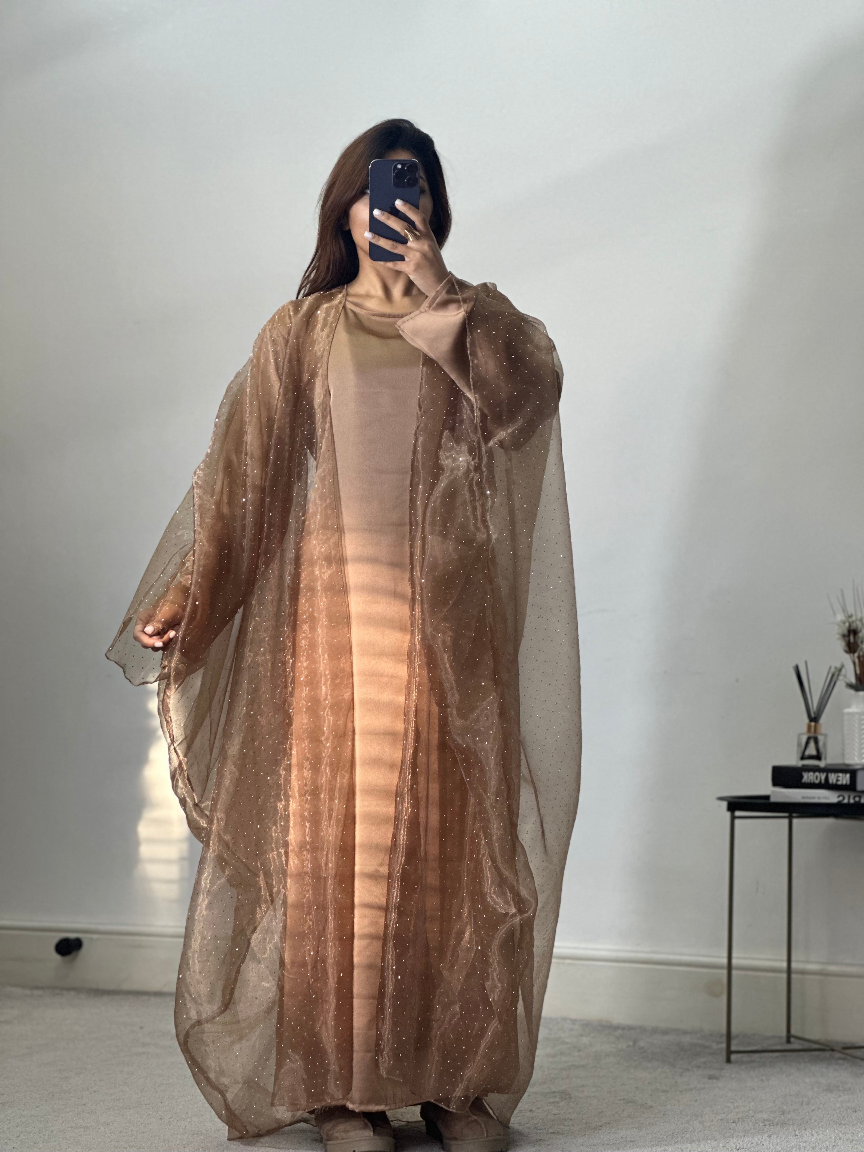 Organza 2 pcs dress/abaya set (Gold)