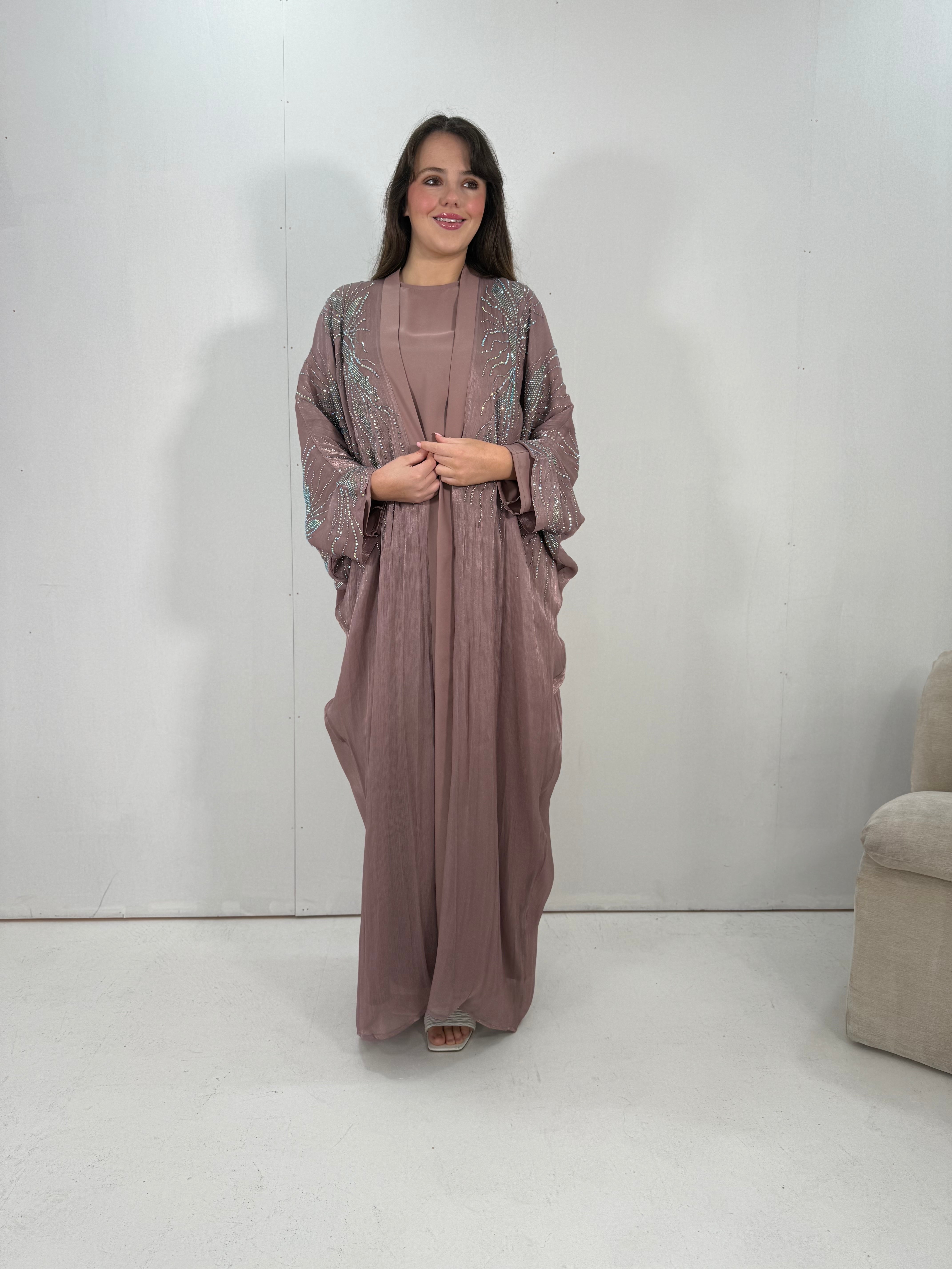 Al-Jawhara Embellished 2 pcs abaya set (Mauve)