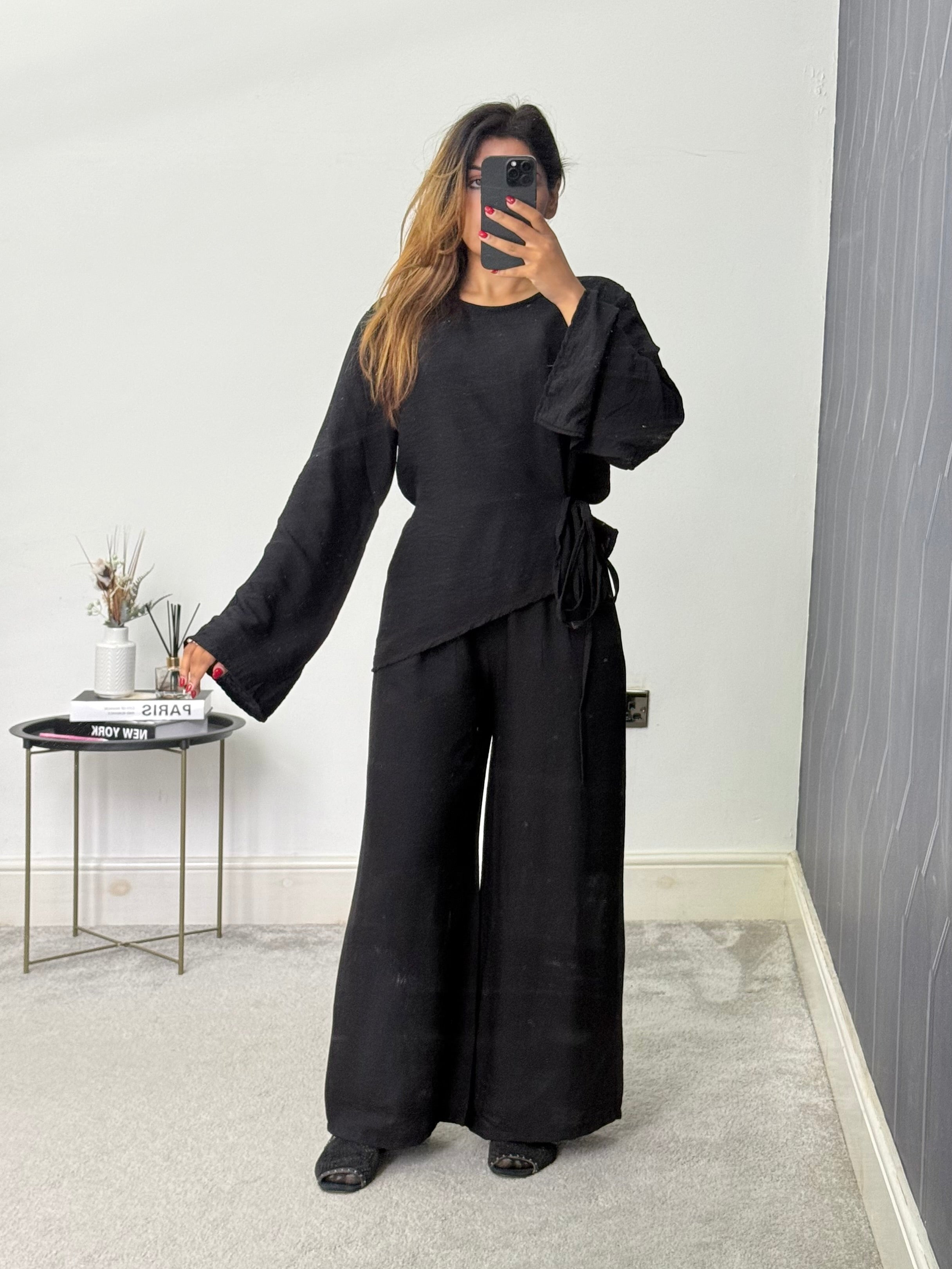 Farah Asymmetrical Belted Trouser 2 Piece Set Linen Feel Co-ord With Pockets