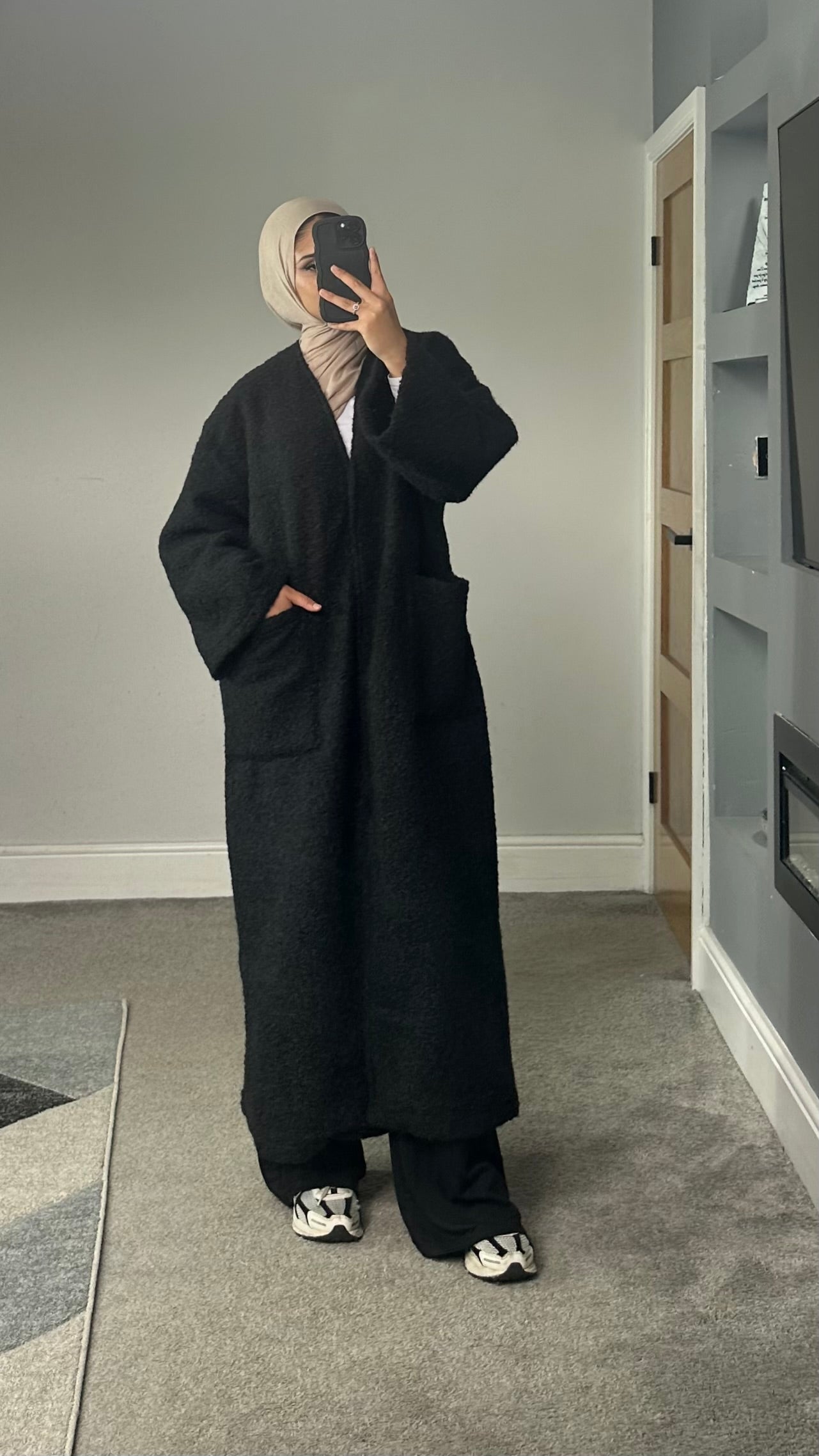 Fleece Fur Longline Coat with pockets