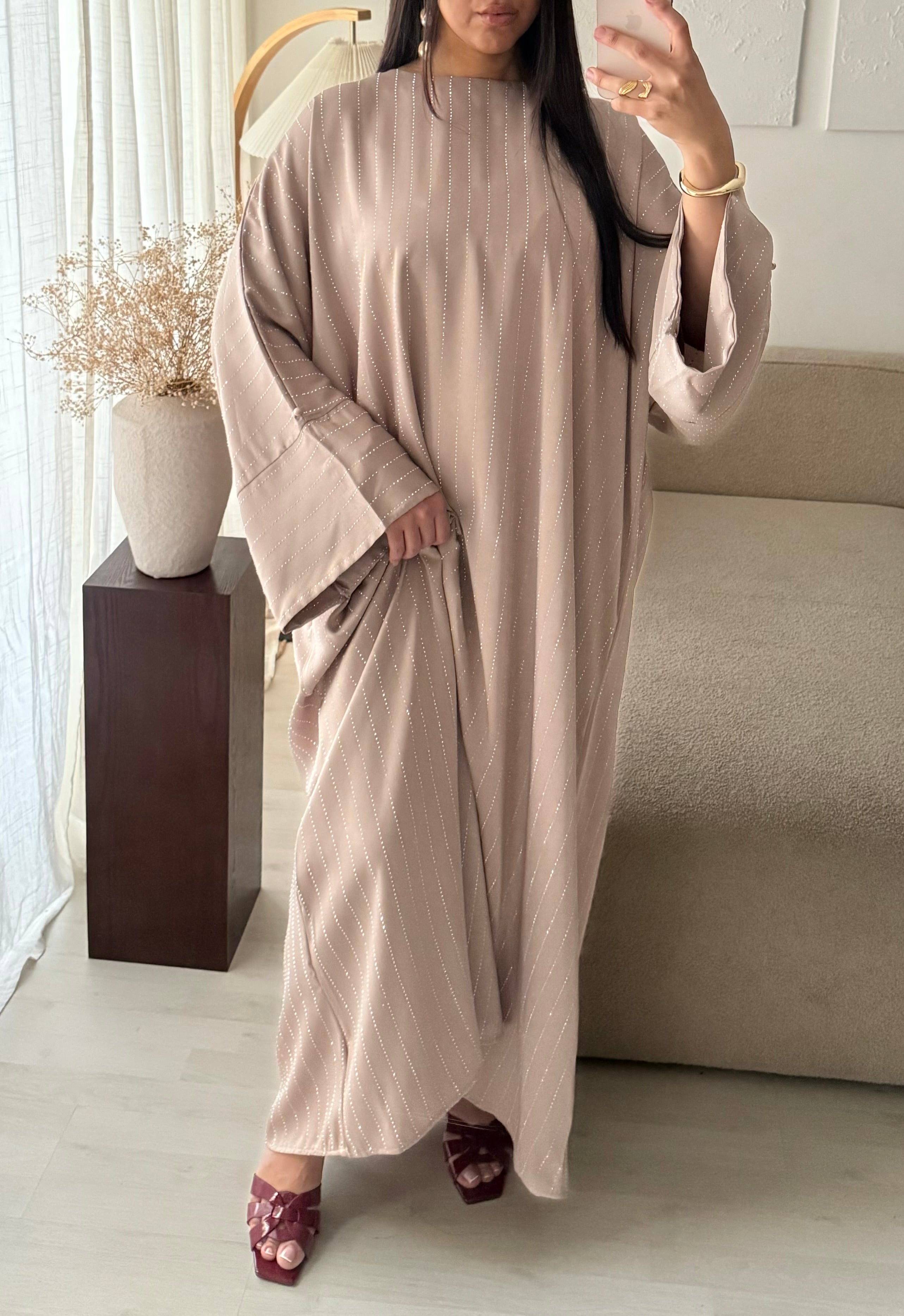 Layla Stripe Rhinestone Kaftan/Abaya