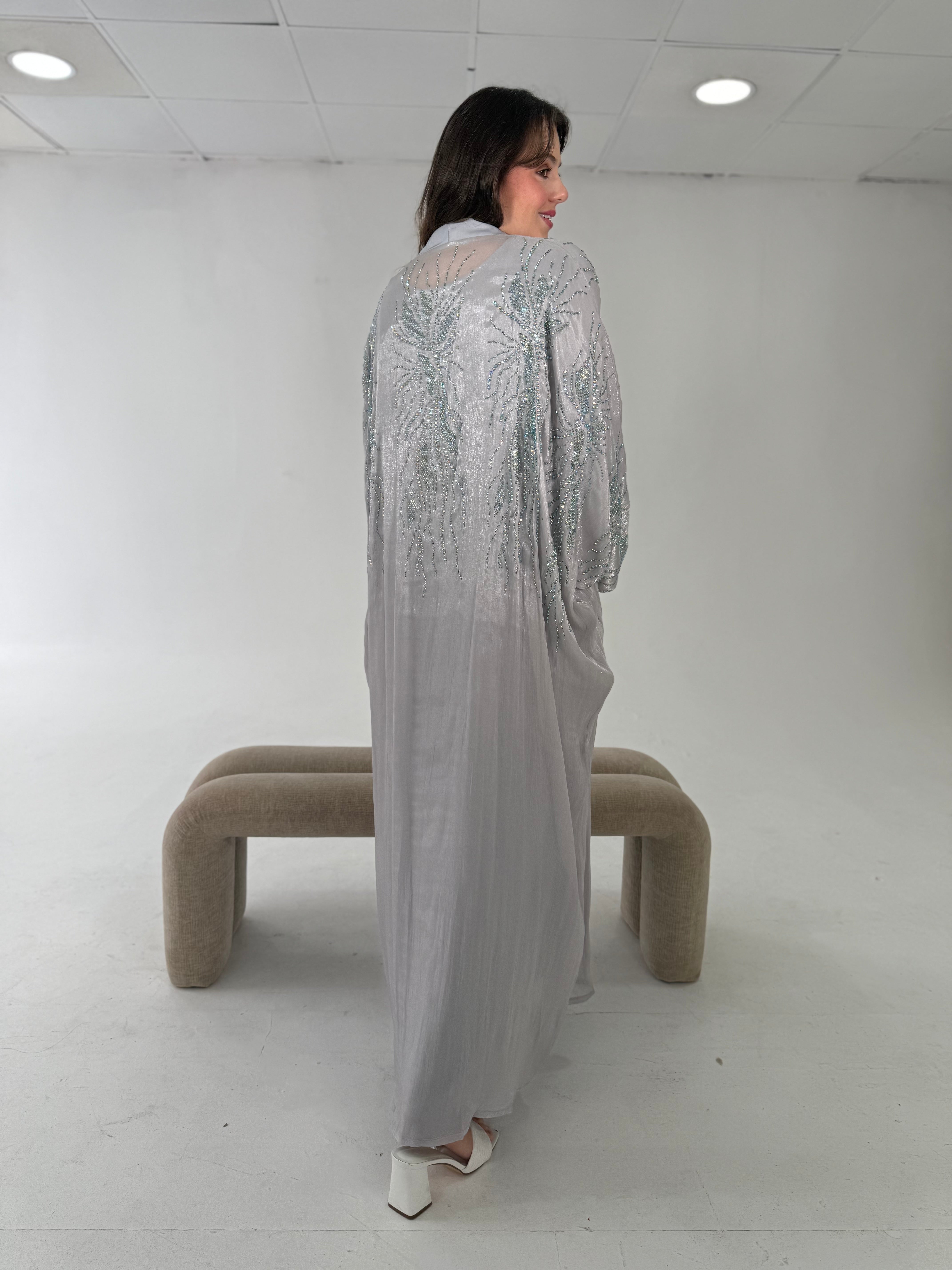 Al-Jawhara Embellished 2 pcs abaya set (Grey)