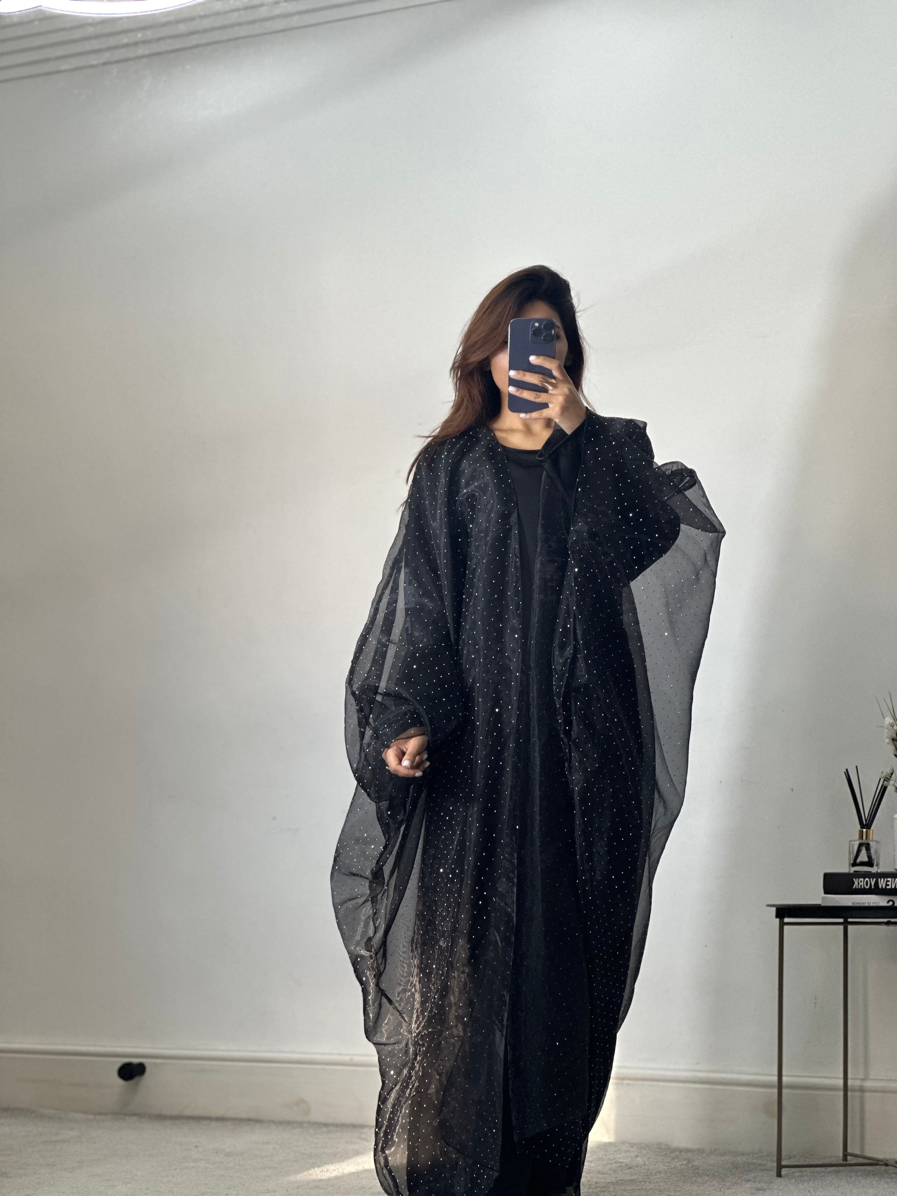 Organza 2 piece dress/abaya set (Black)