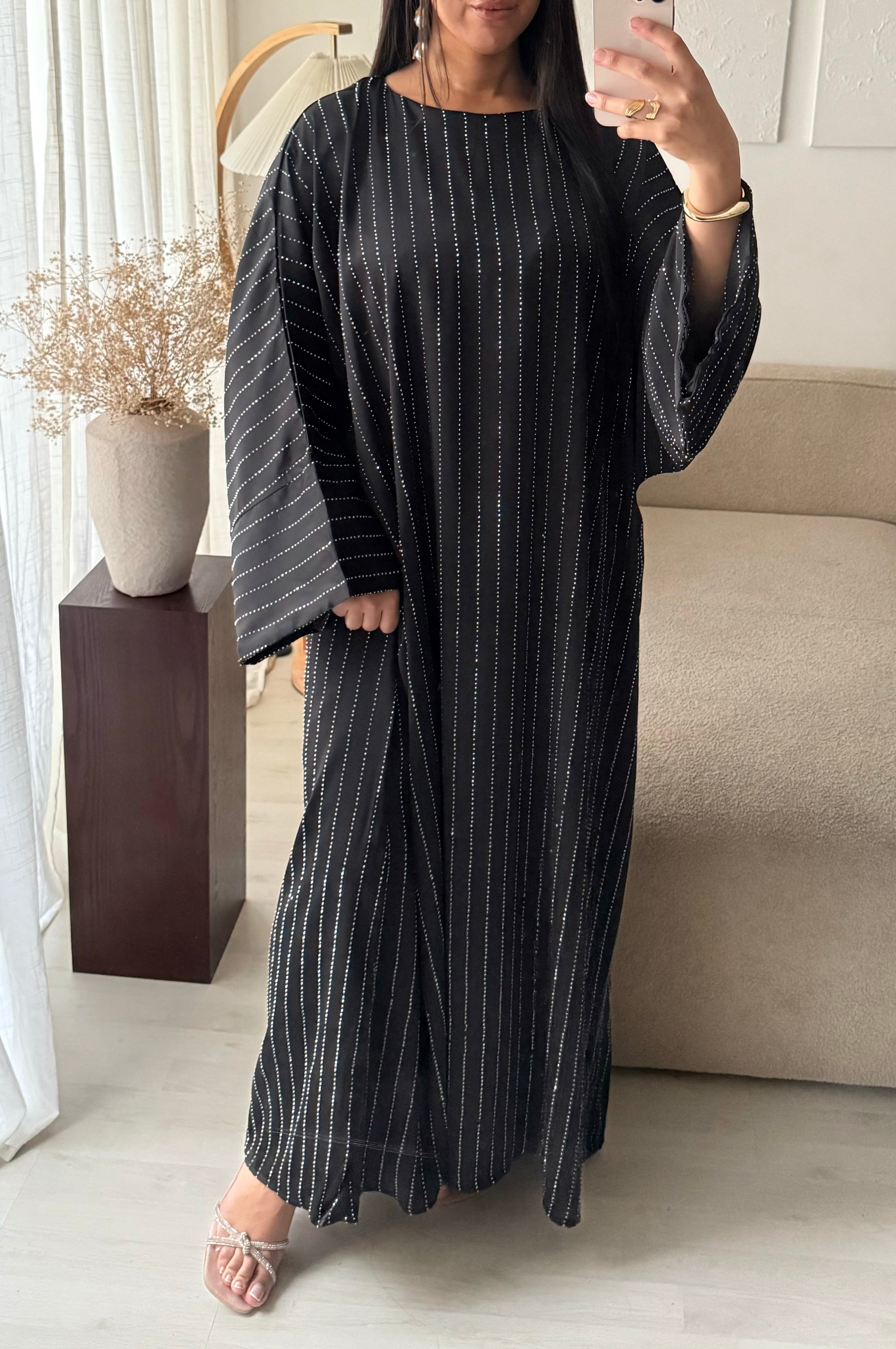 Layla Stripe Rhinestone Kaftan/Abaya