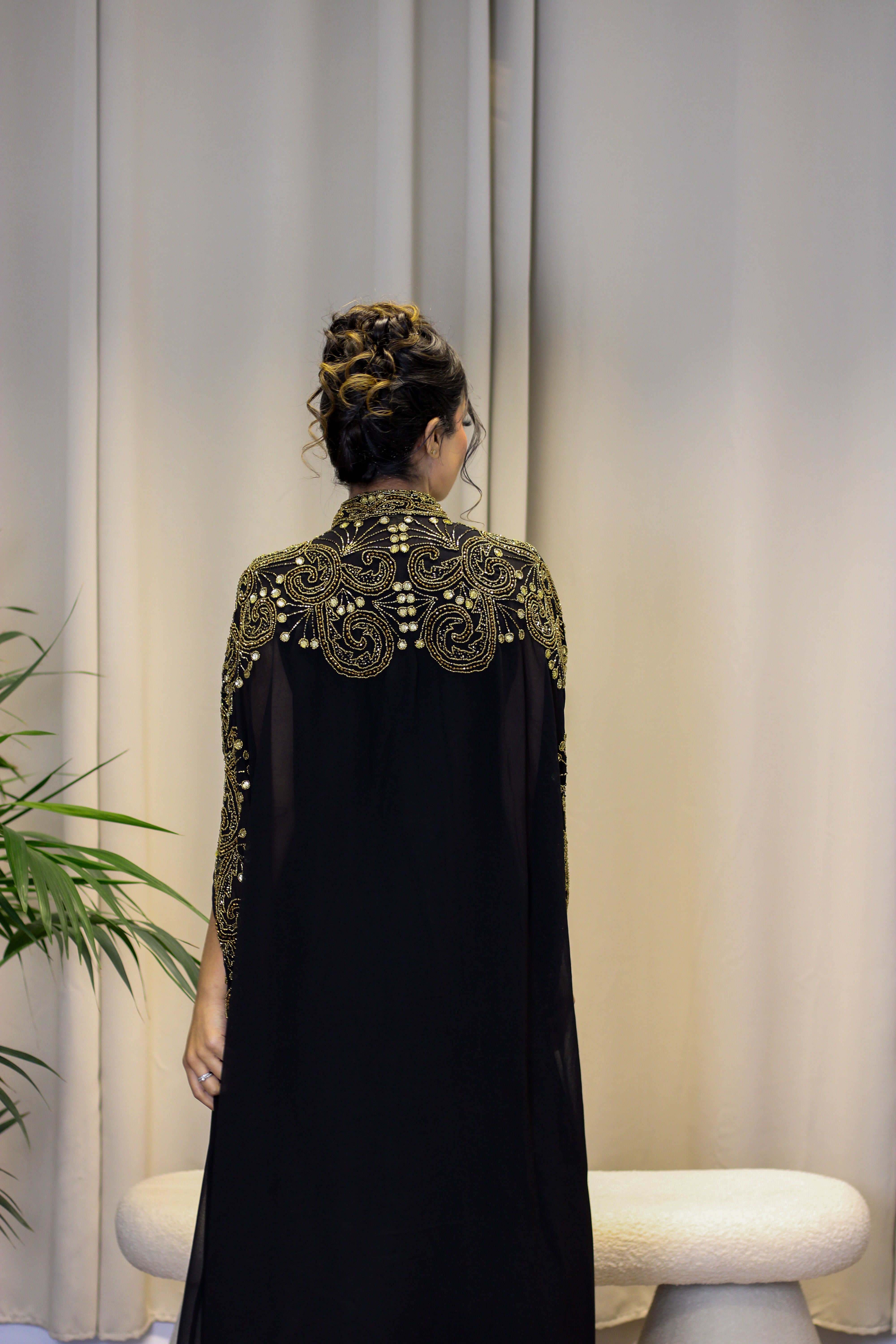 Nadira Black and Gold Embellished Cape/Abaya