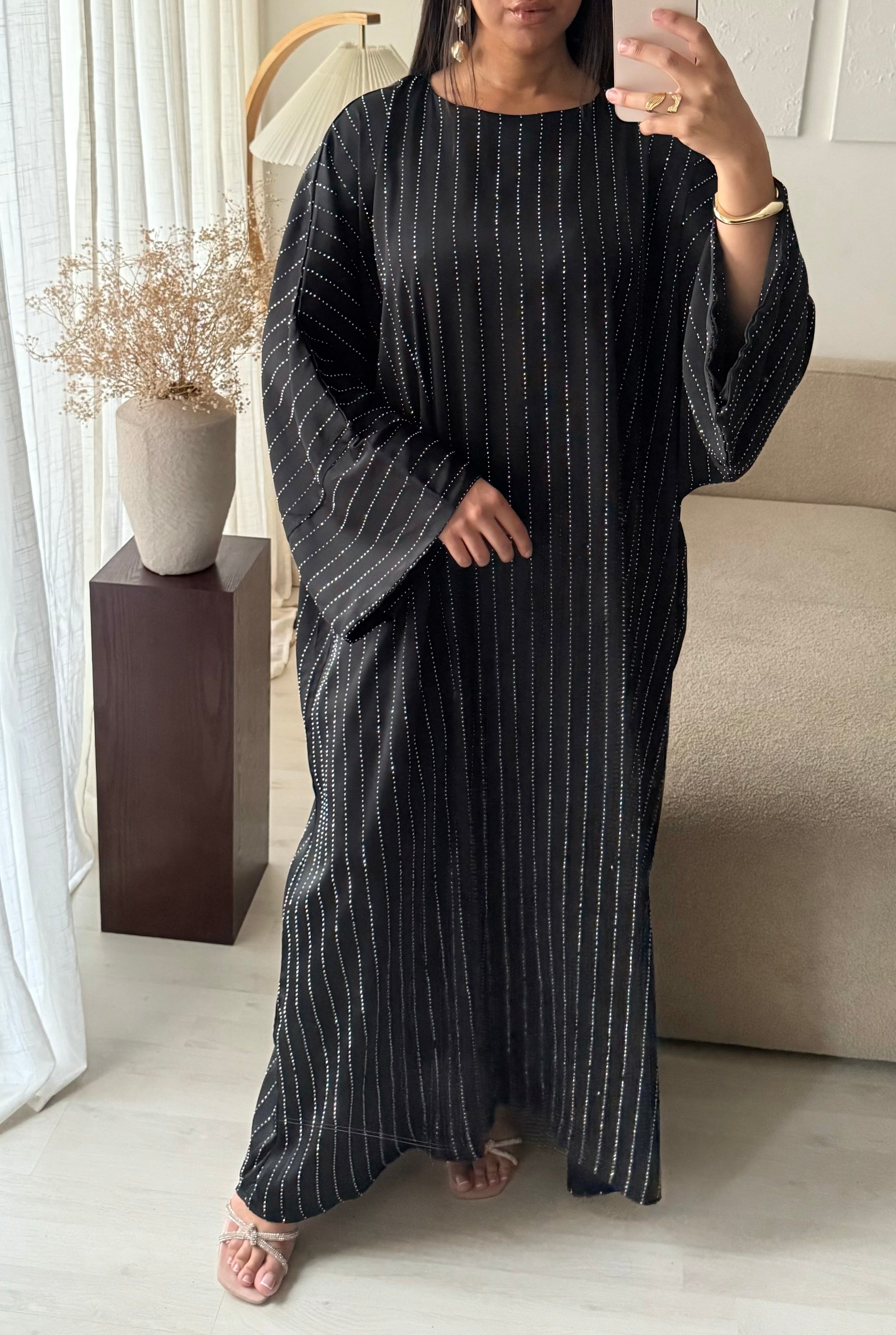 Layla Stripe Rhinestone Kaftan/Abaya