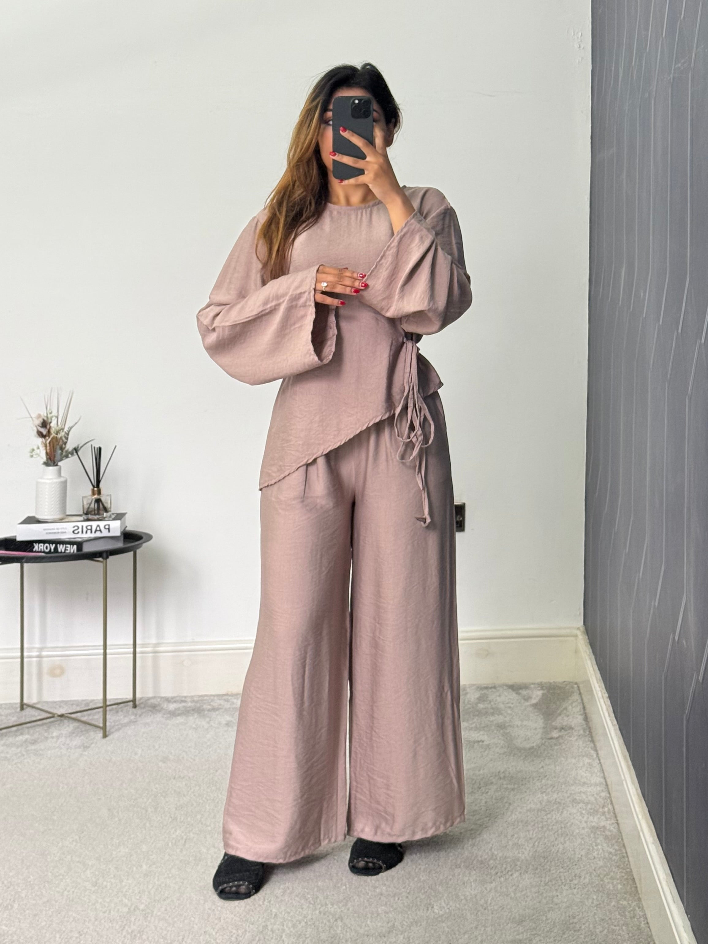 Farah Asymmetrical Belted Trouser 2 Piece Set Linen Feel Co-ord With Pockets