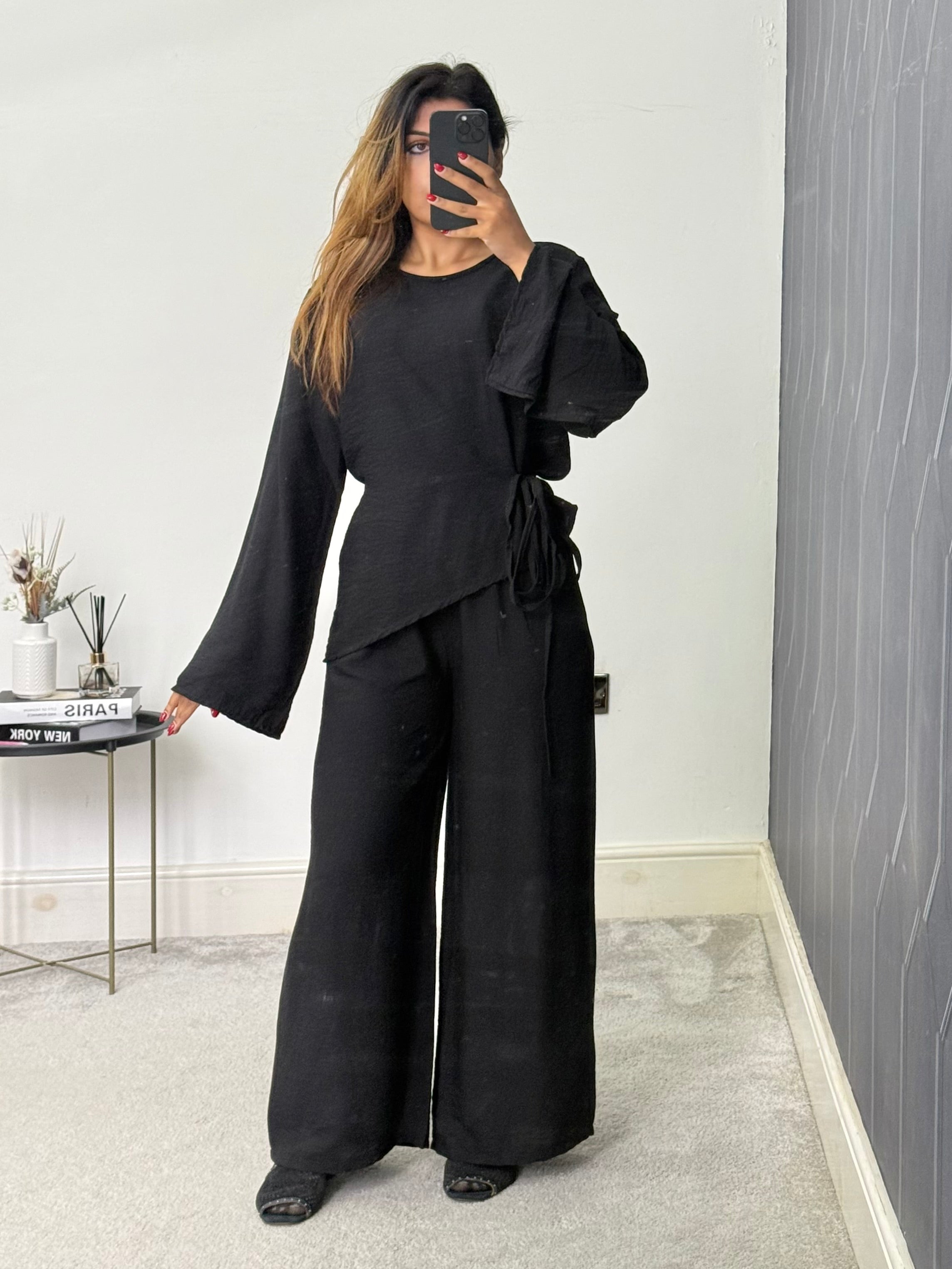 Farah Asymmetrical Belted Trouser 2 Piece Set Linen Feel Co-ord With Pockets