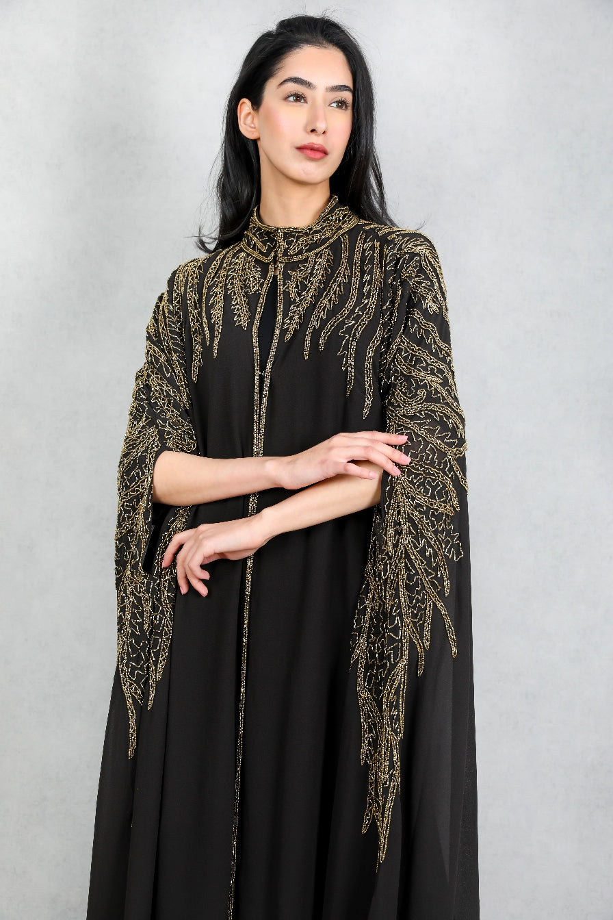 Luxurious Black and Gold Cape Abaya