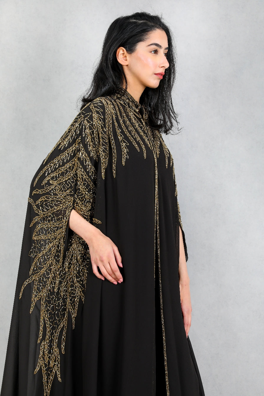 Luxurious Black and Gold Cape Abaya