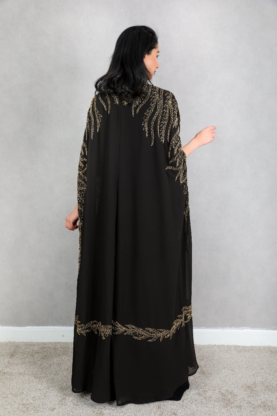 Luxurious Black and Gold Cape Abaya