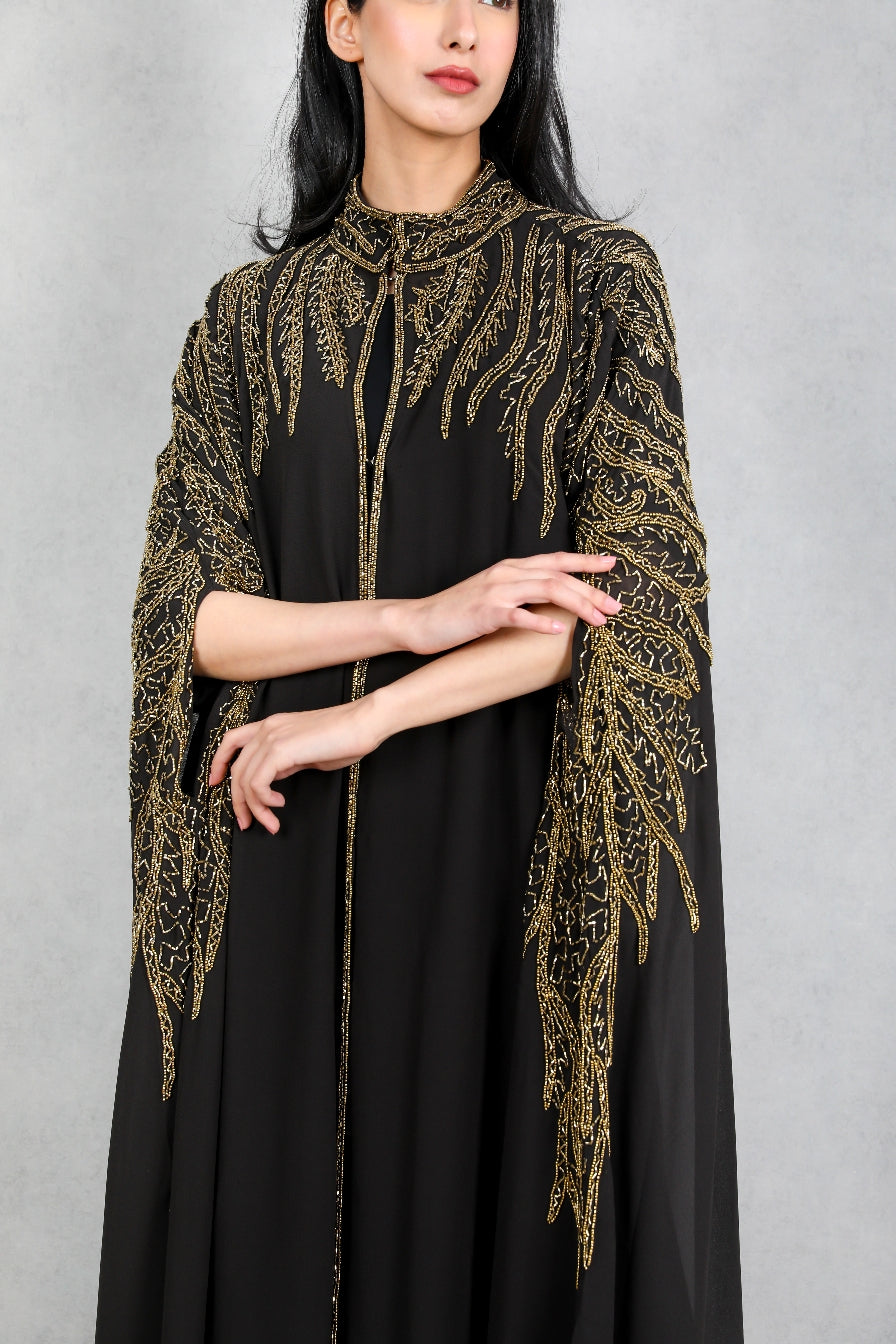 Luxurious Black and Gold Cape Abaya