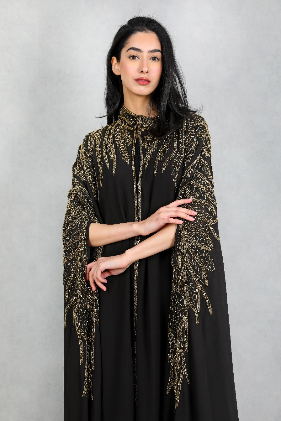 Luxurious Black and Gold Cape Abaya