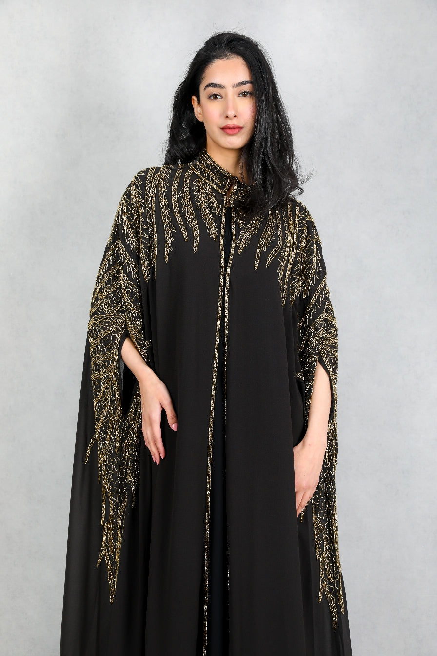 Luxurious Black and Gold Cape Abaya