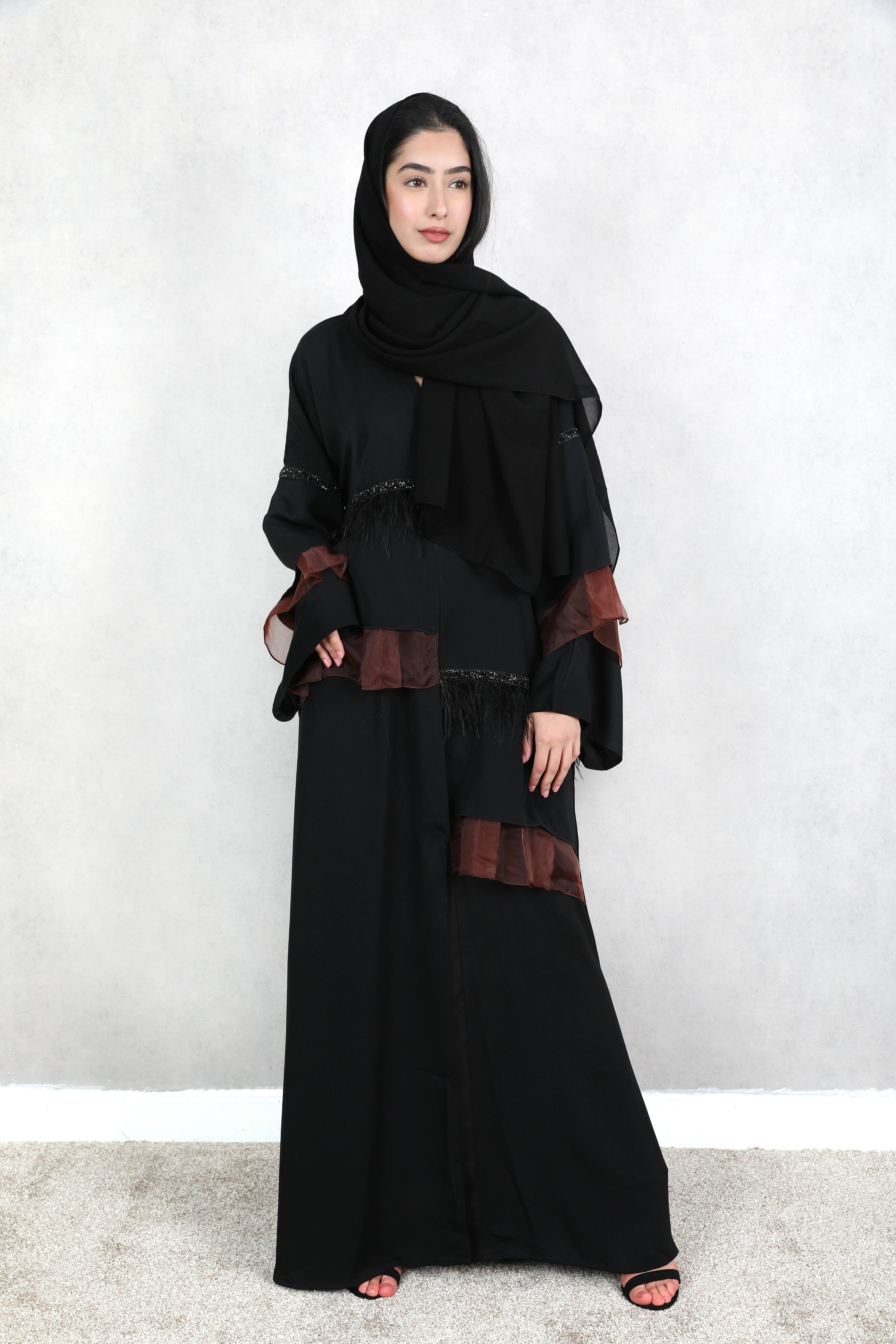 Amaya Brown Organza Detailed Abaya