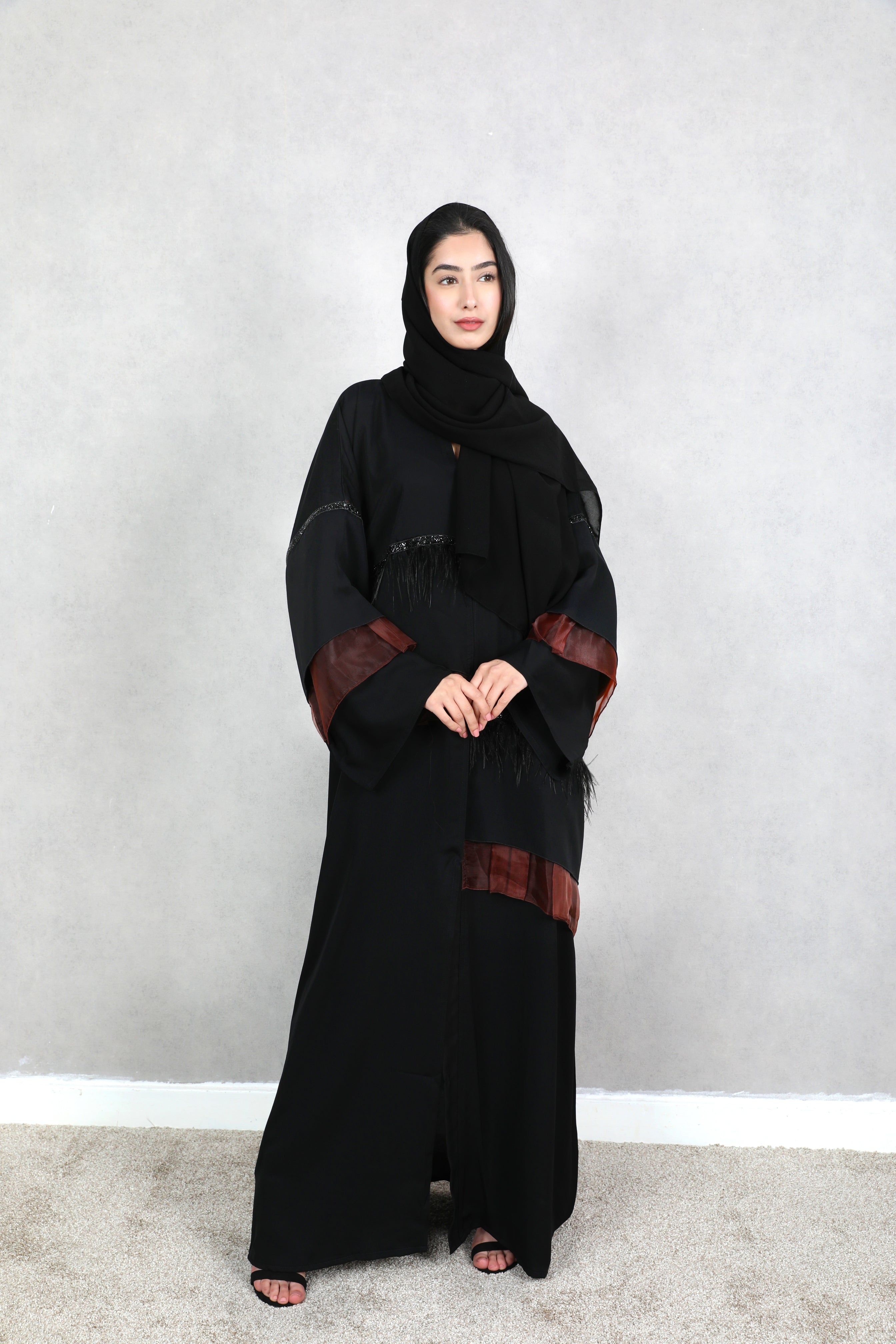 Amaya Brown Organza Detailed Abaya