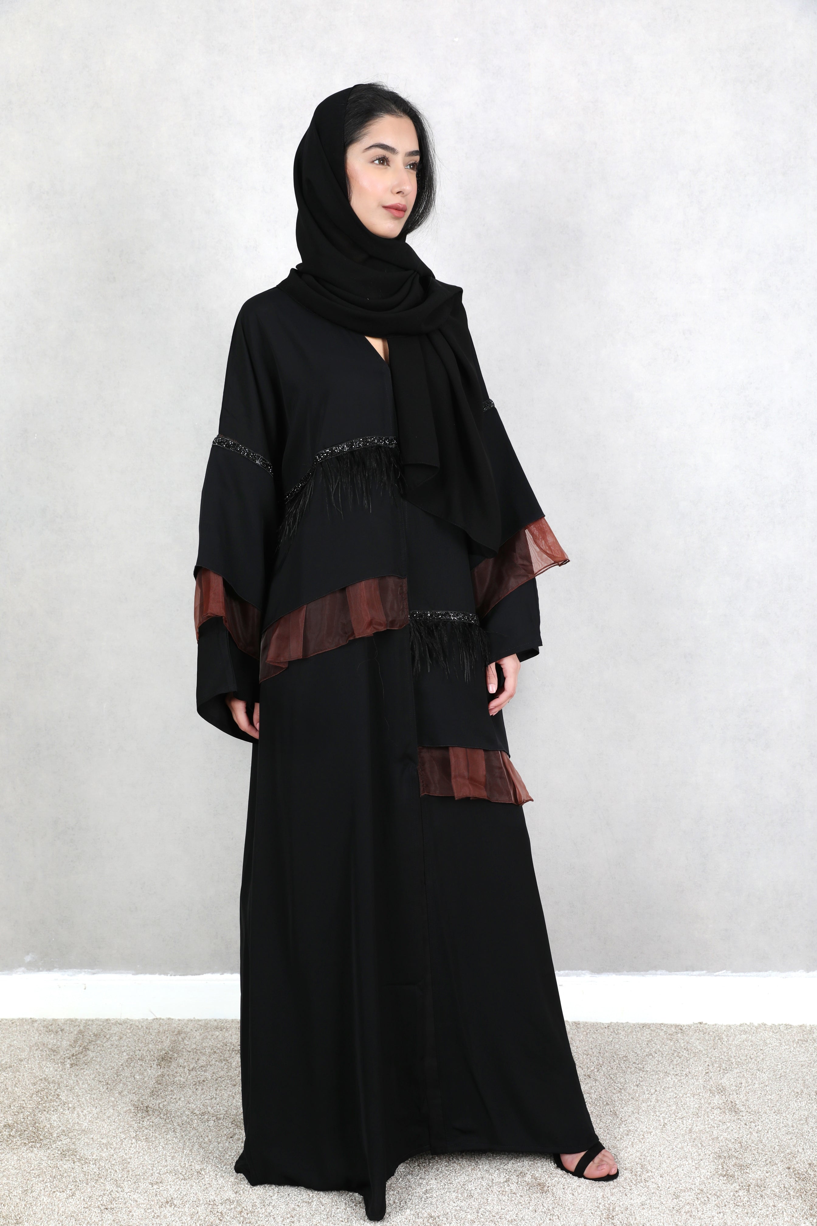 Amaya Brown Organza Detailed Abaya