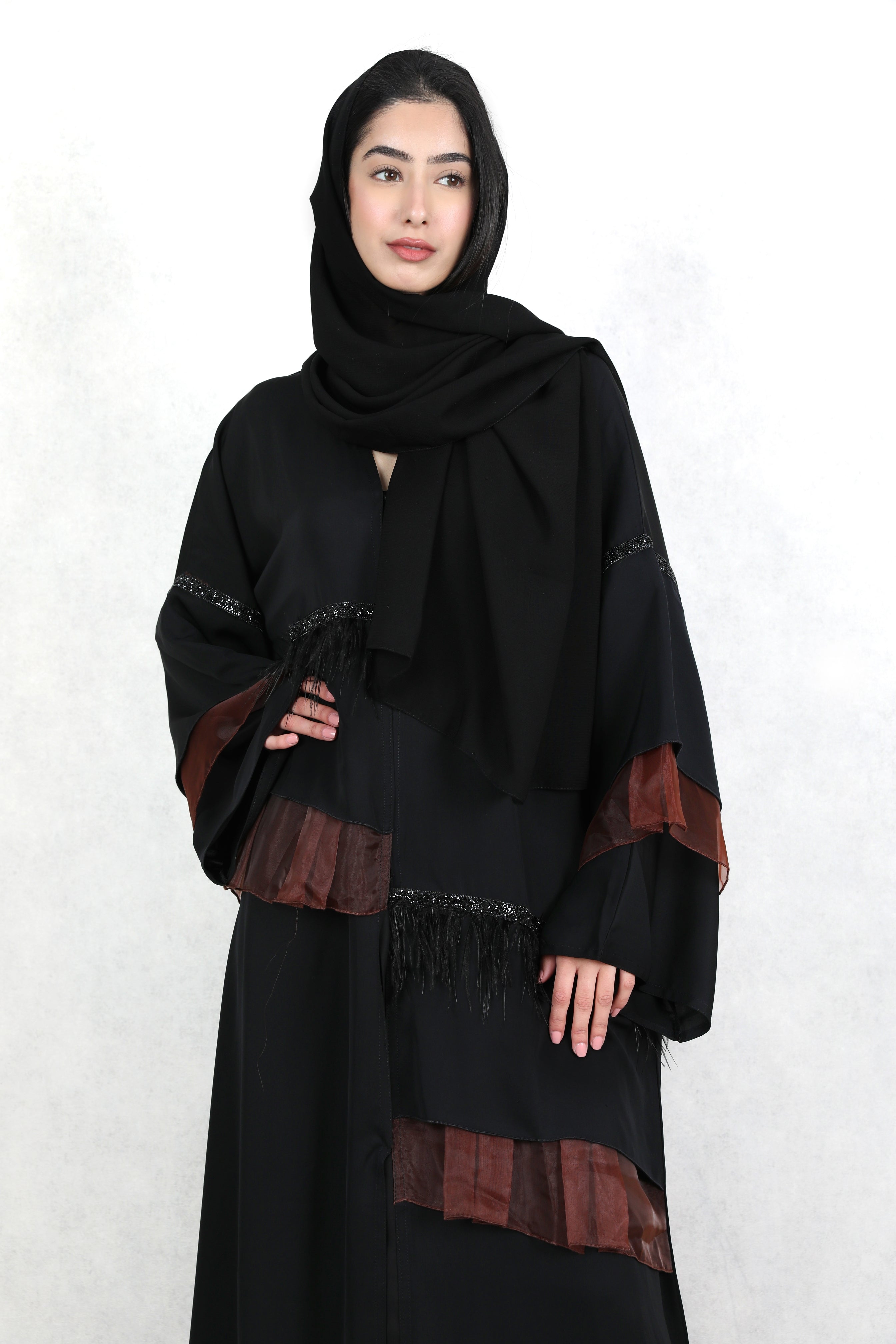 Amaya Brown Organza Detailed Abaya