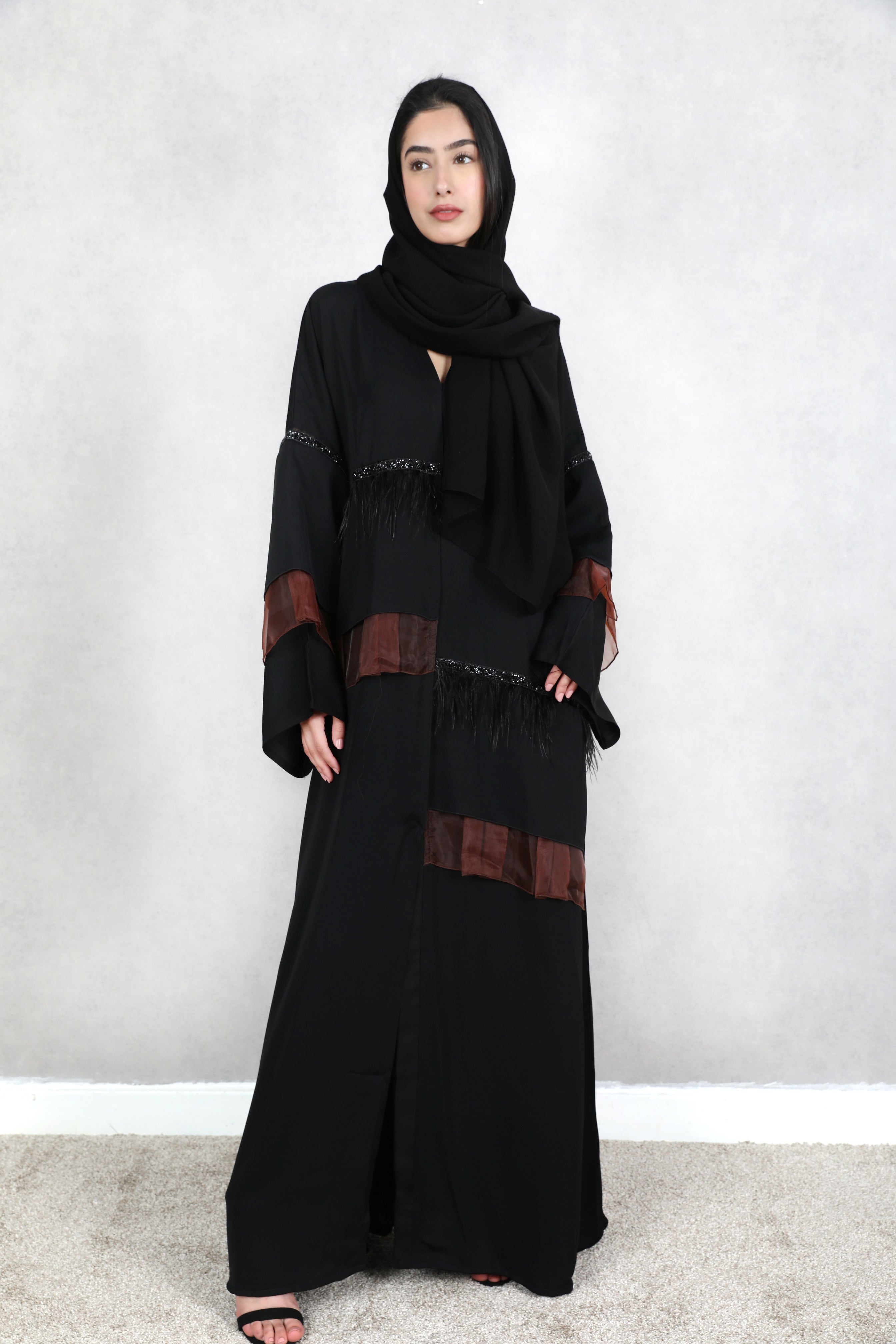 Amaya Brown Organza Detailed Abaya