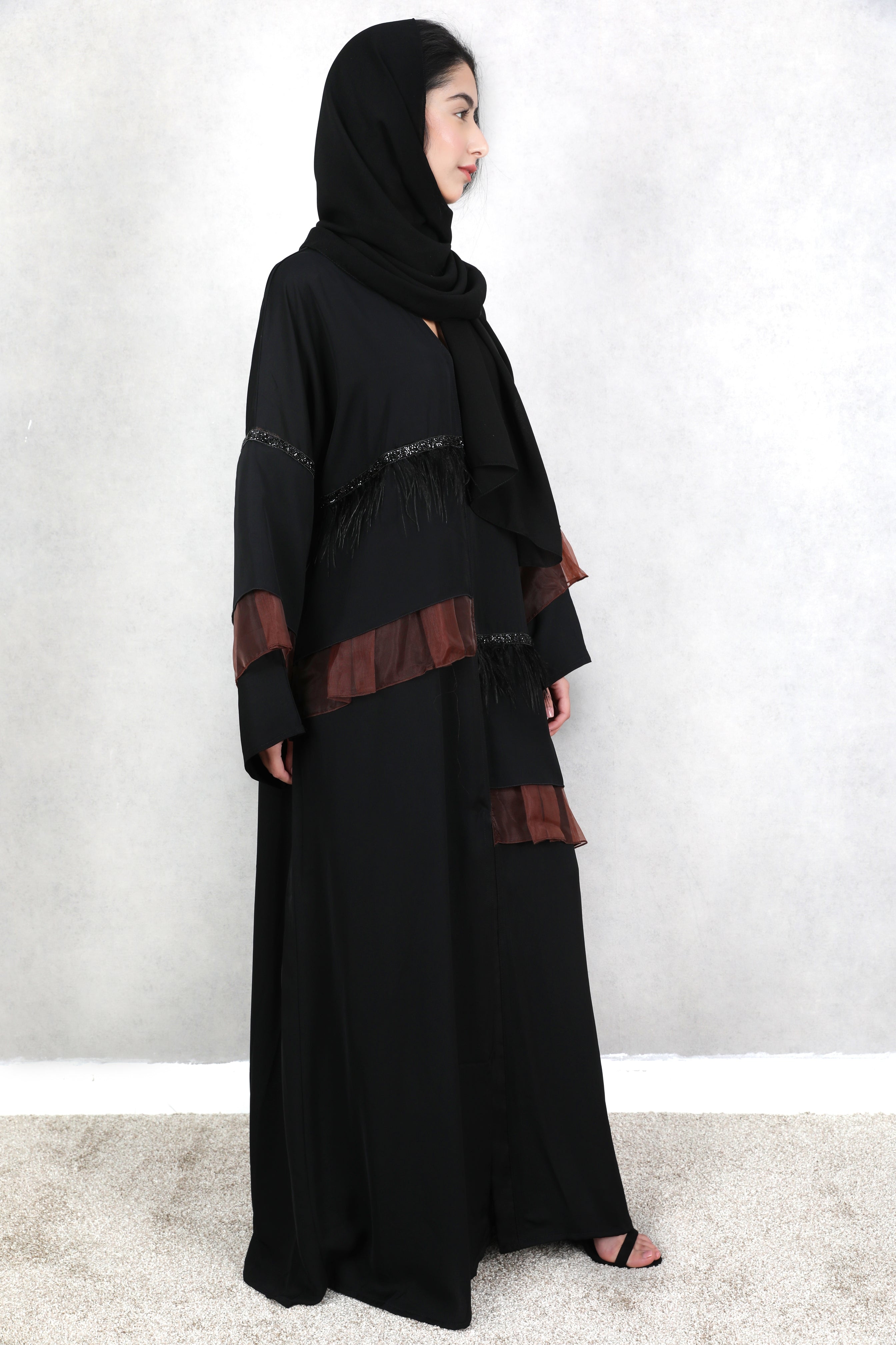 Amaya Brown Organza Detailed Abaya