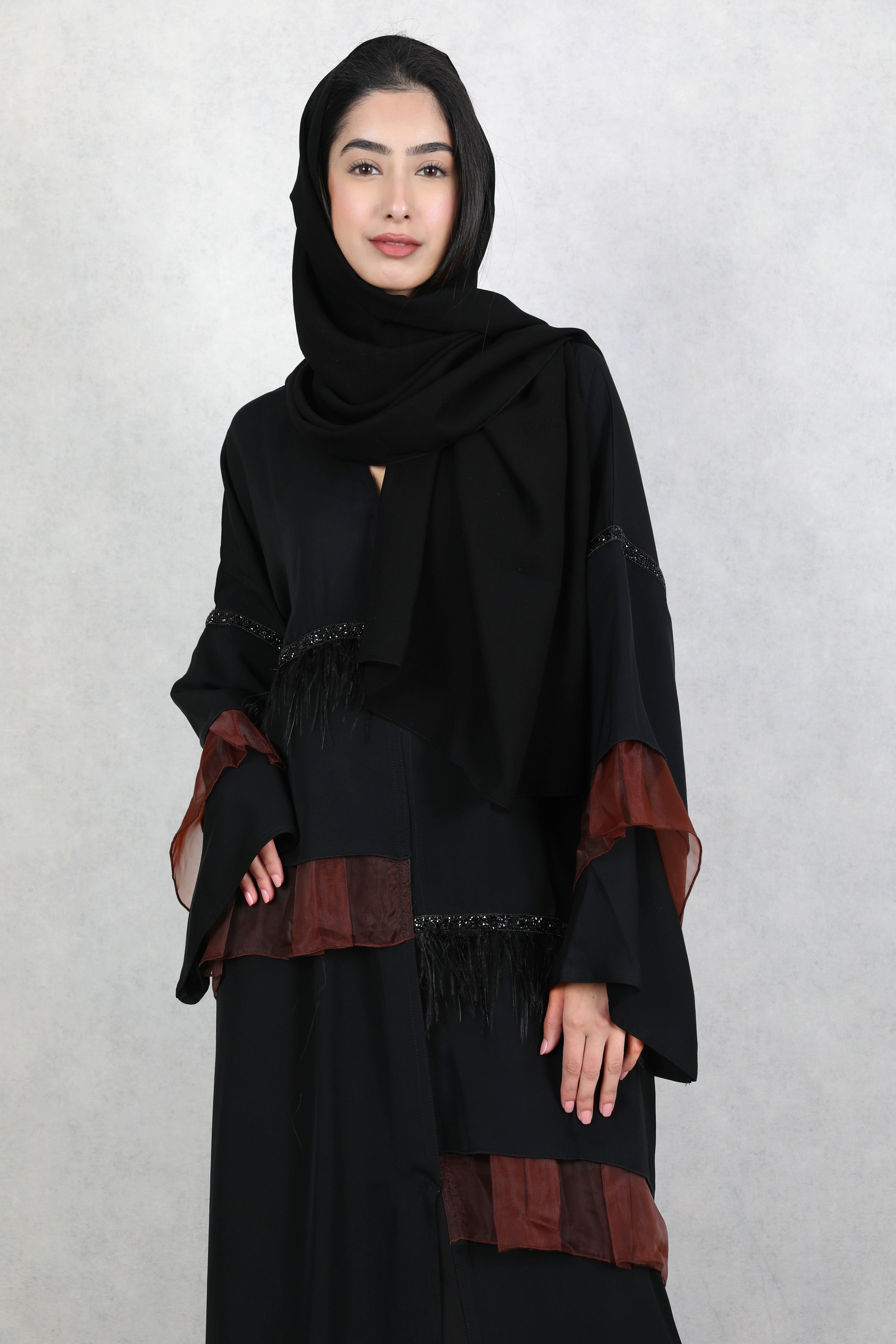 Amaya Brown Organza Detailed Abaya