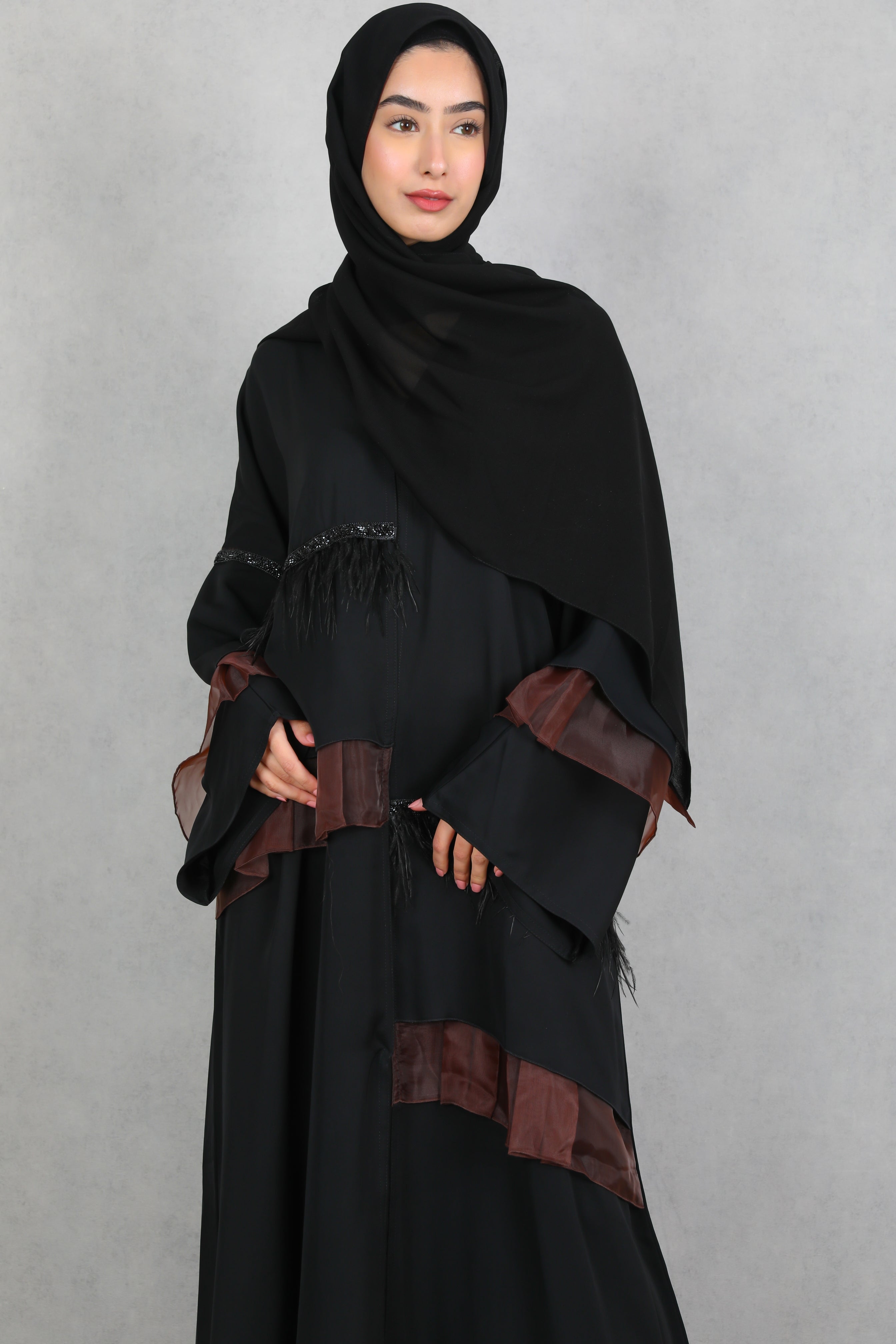 Amaya Brown Organza Detailed Abaya