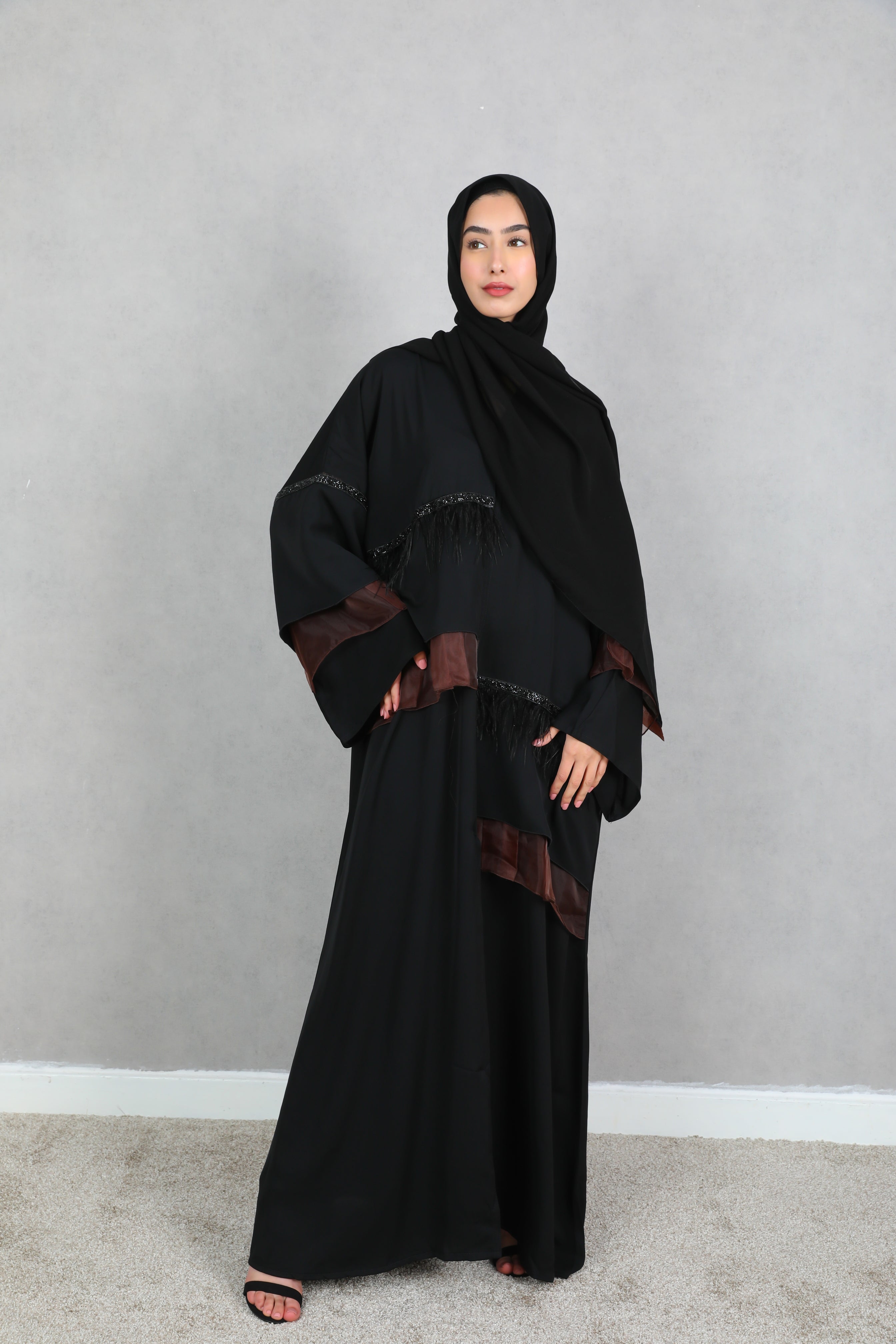 Amaya Brown Organza Detailed Abaya