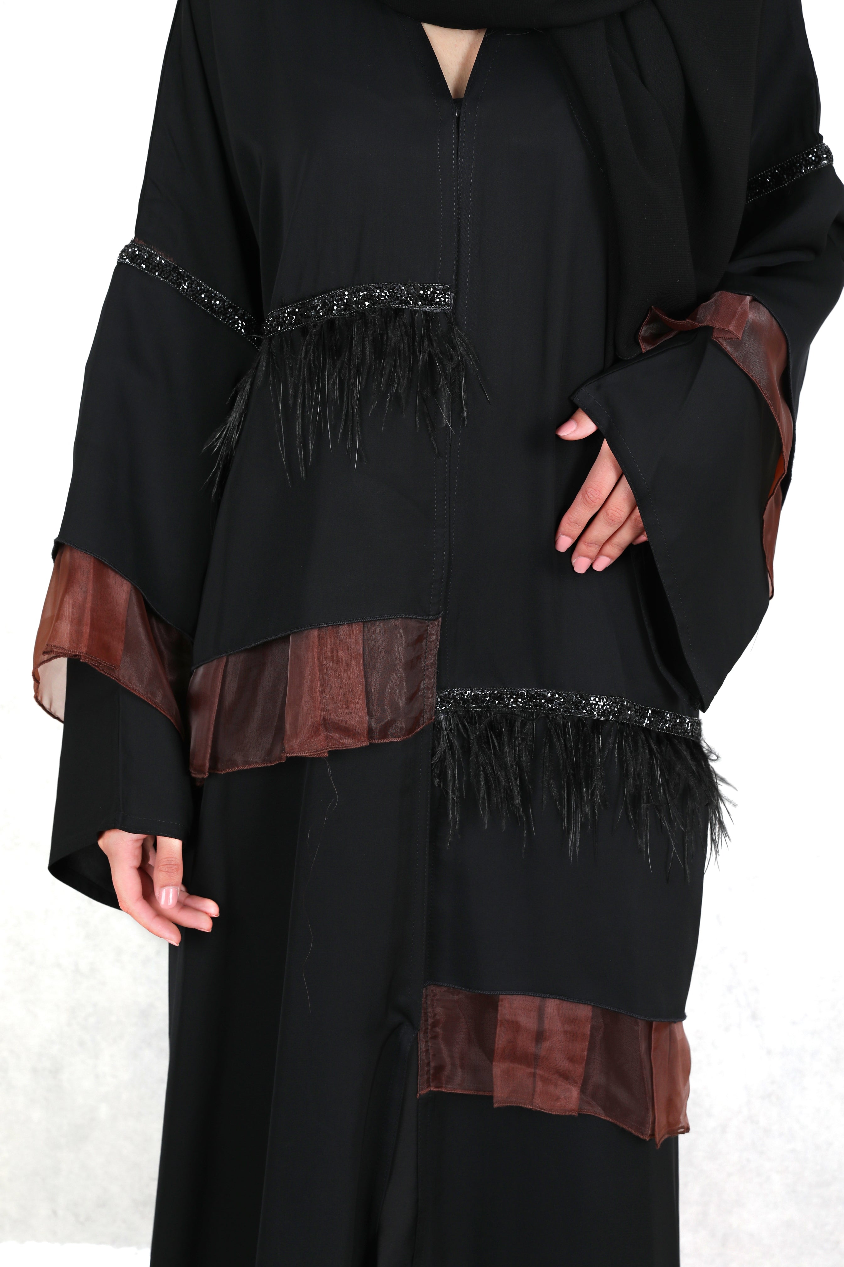 Amaya Brown Organza Detailed Abaya