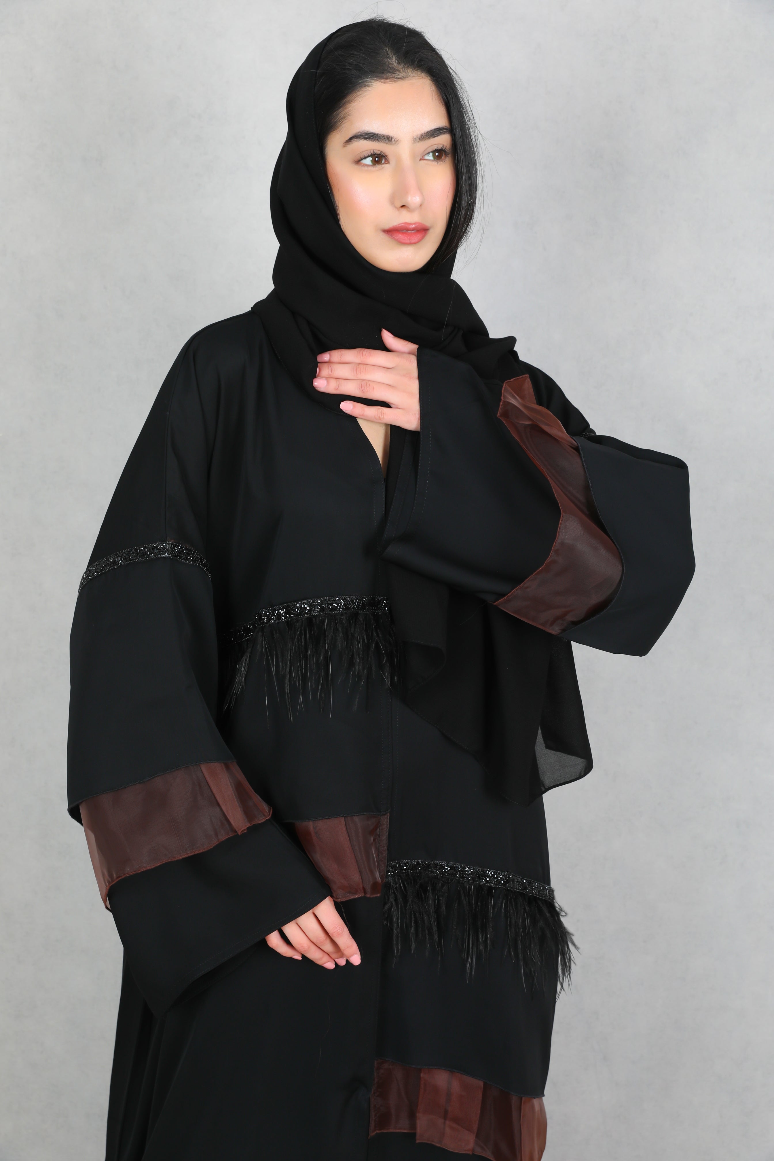 Amaya Brown Organza Detailed Abaya