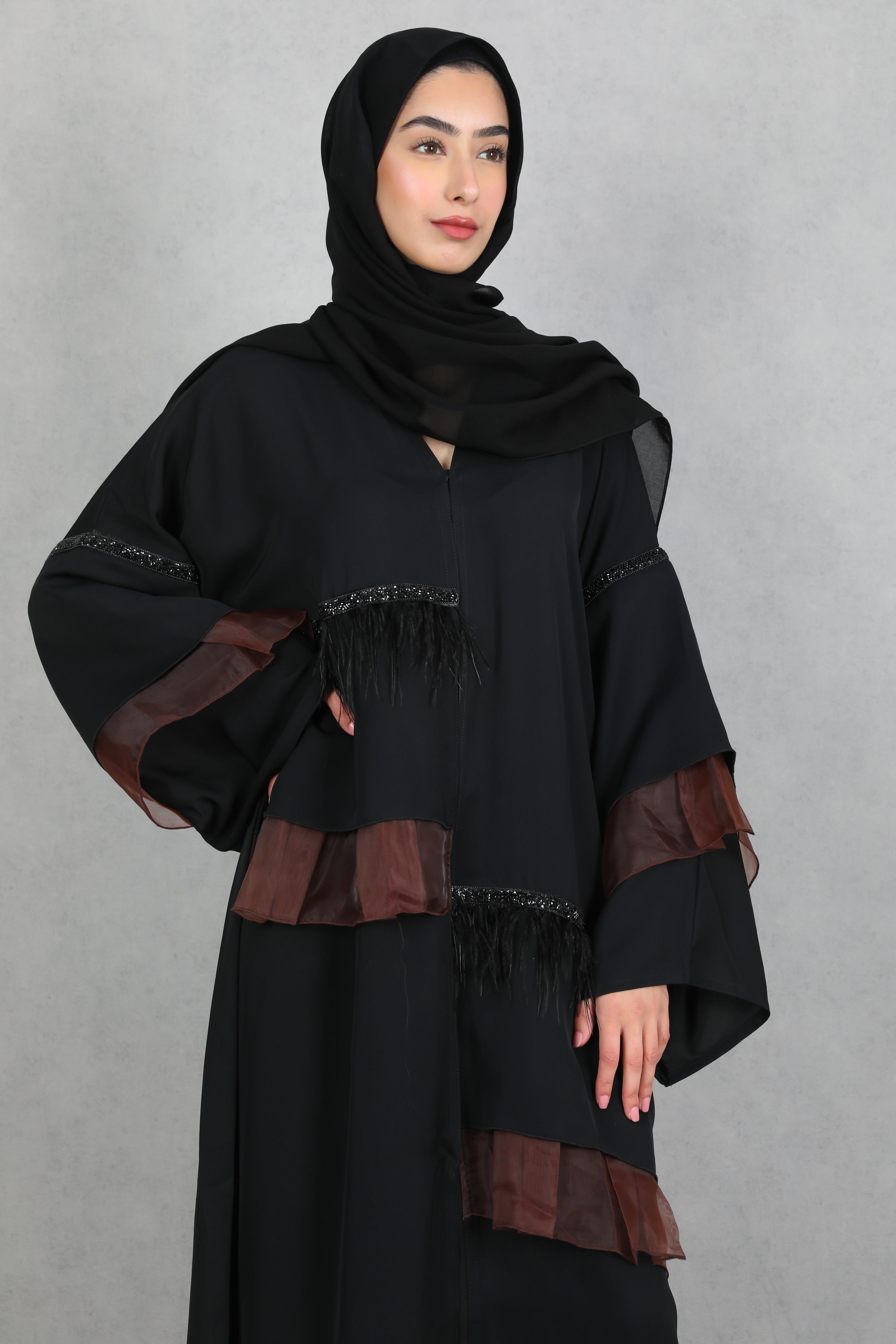 Amaya Brown Organza Detailed Abaya