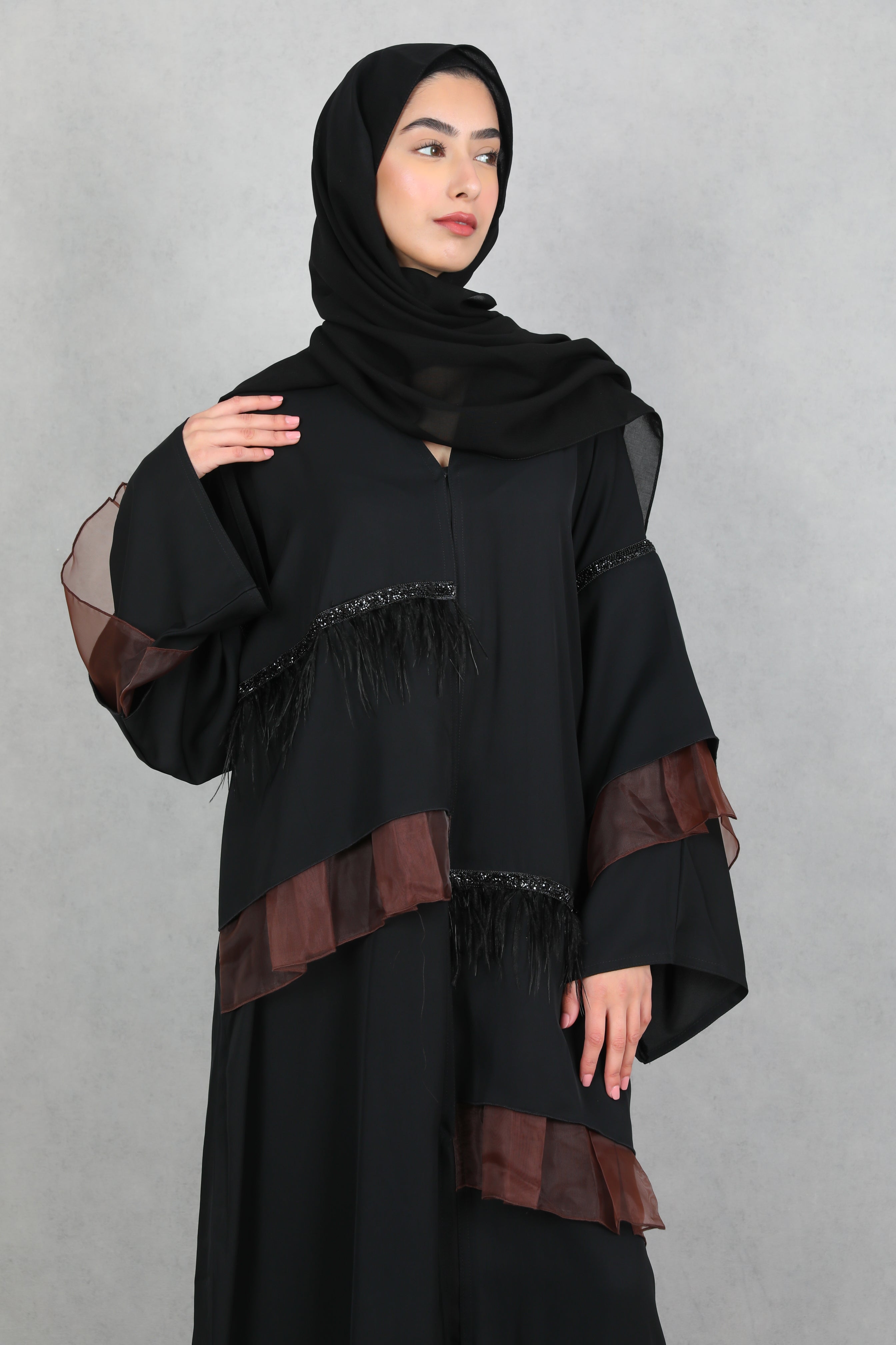 Amaya Brown Organza Detailed Abaya