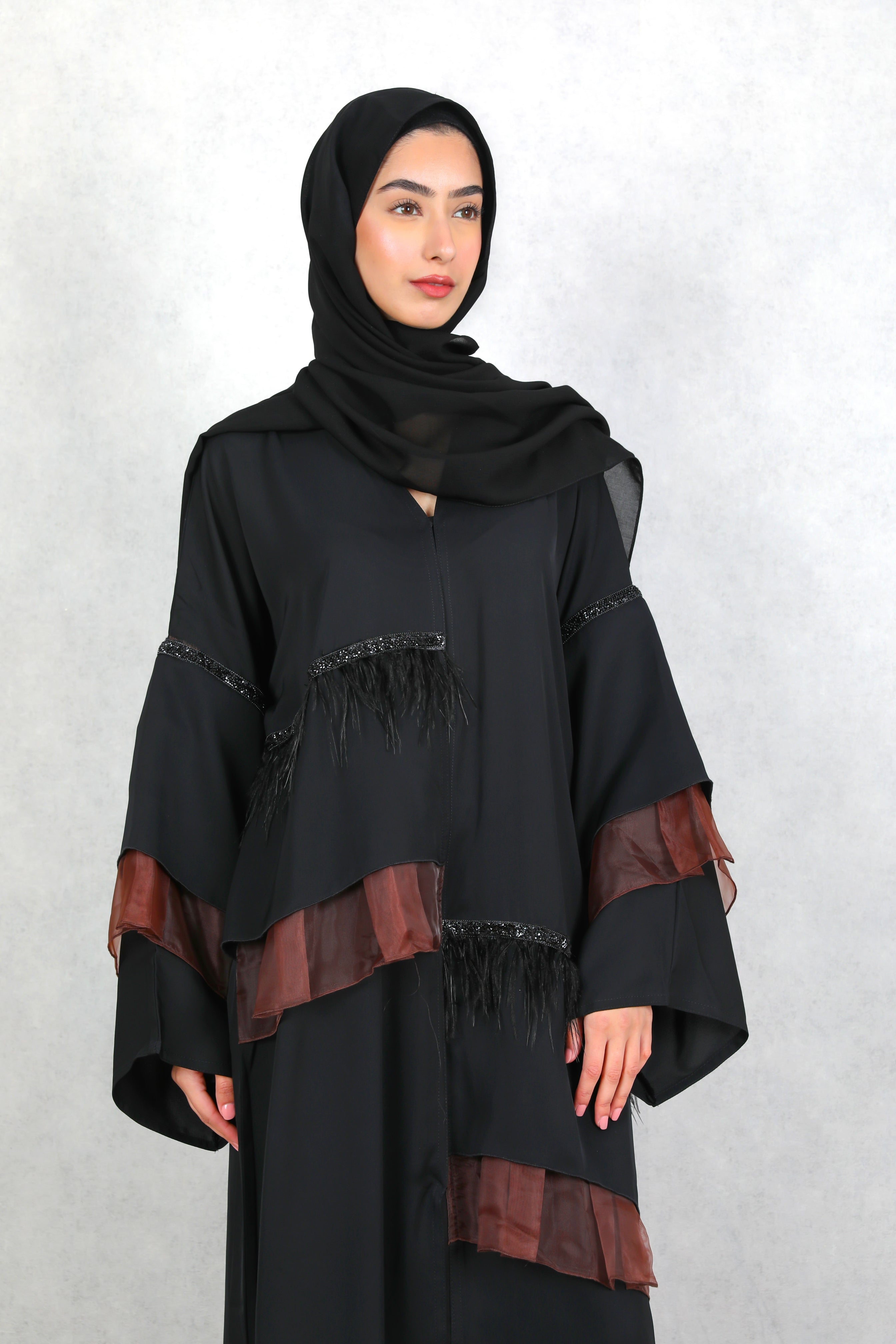 Amaya Brown Organza Detailed Abaya