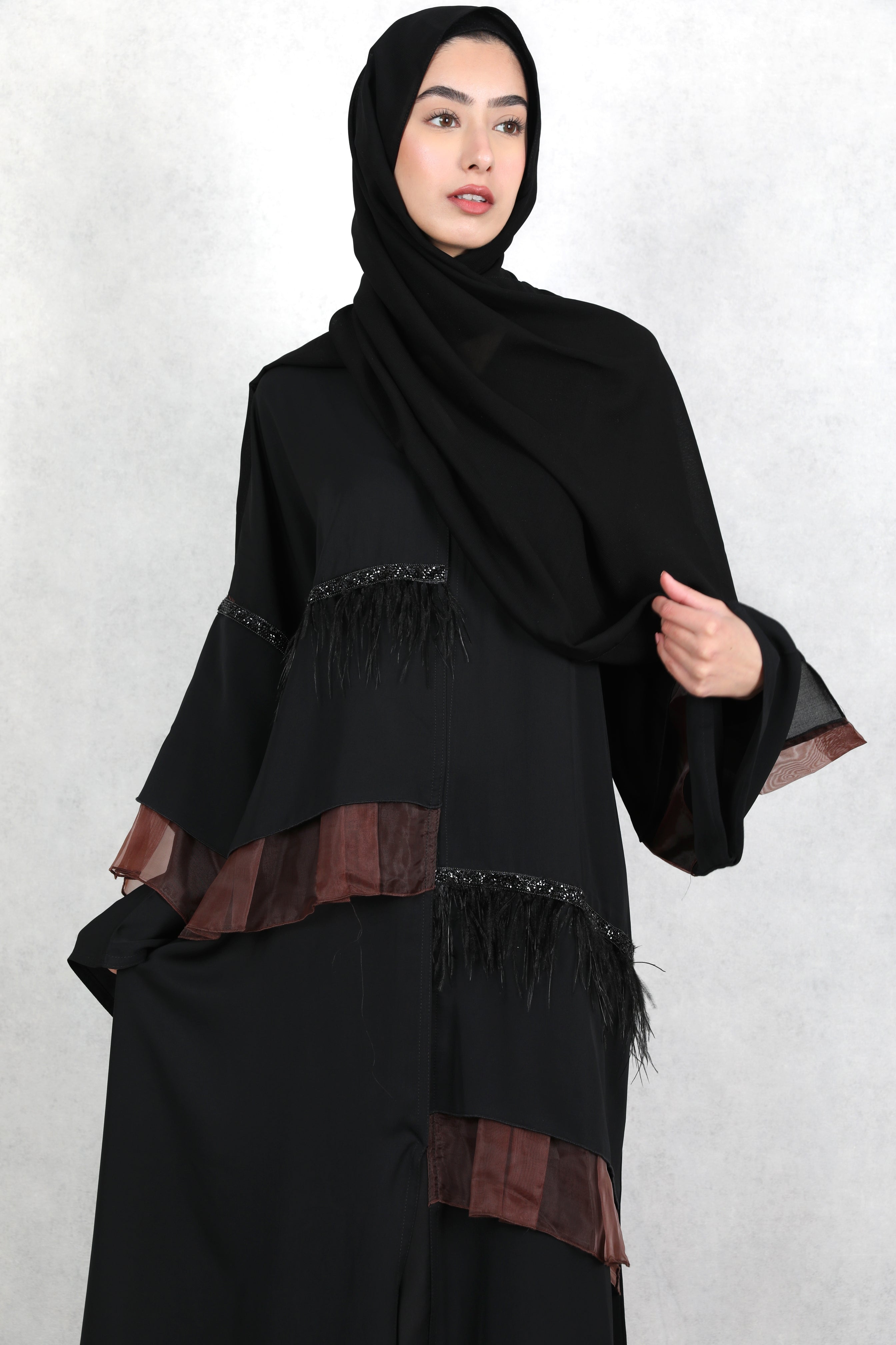 Amaya Brown Organza Detailed Abaya