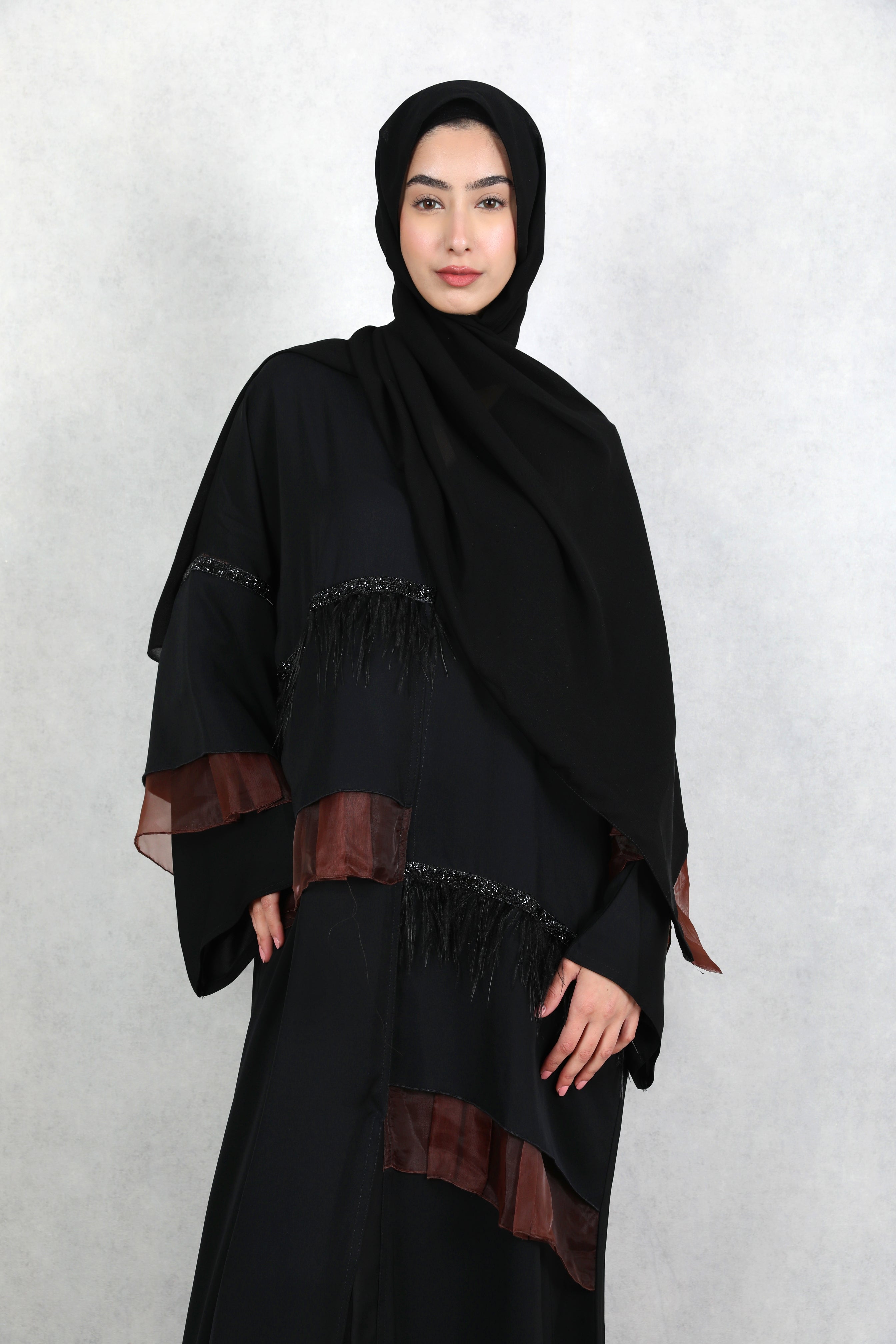 Amaya Brown Organza Detailed Abaya