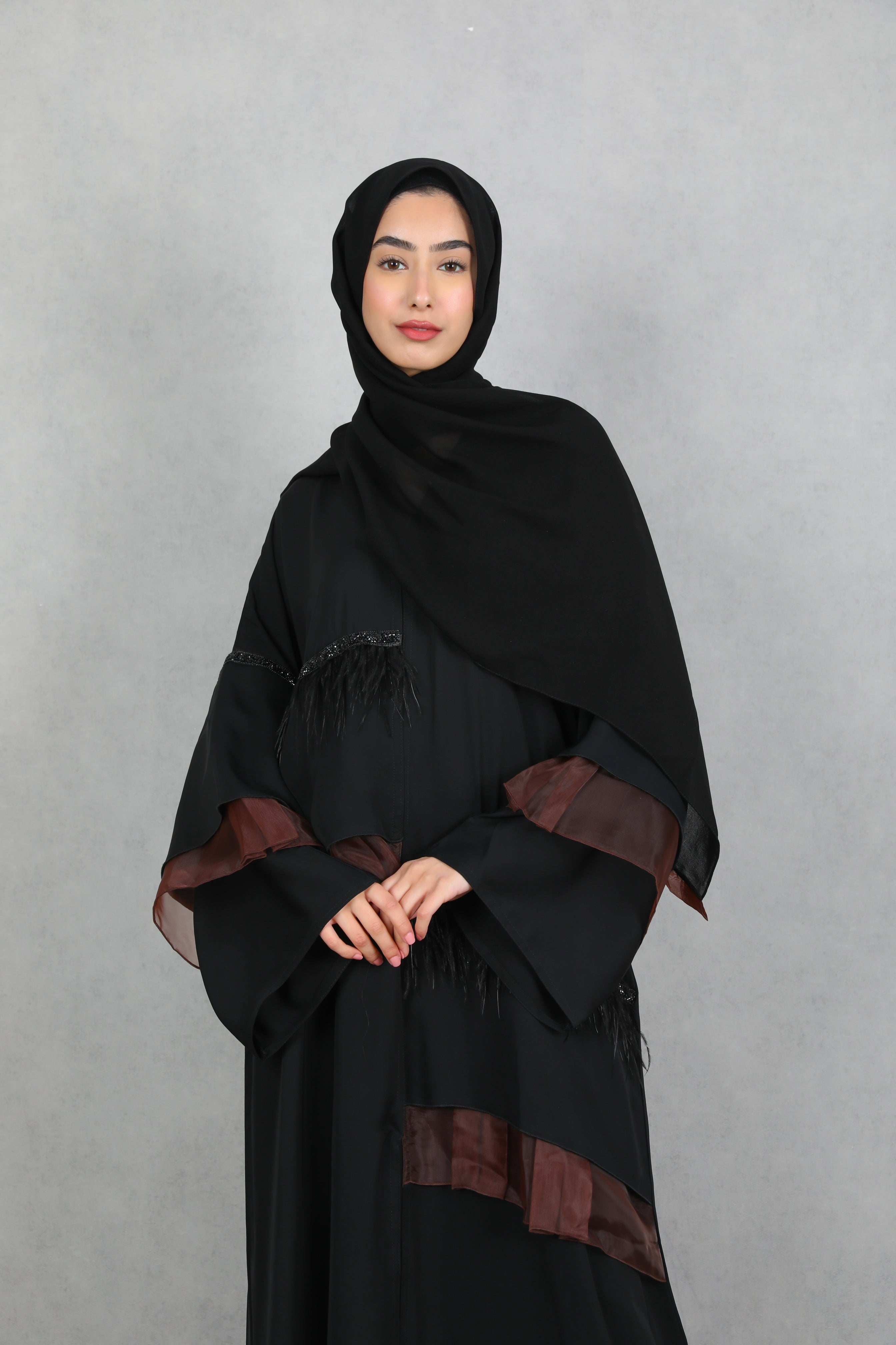 Amaya Brown Organza Detailed Abaya