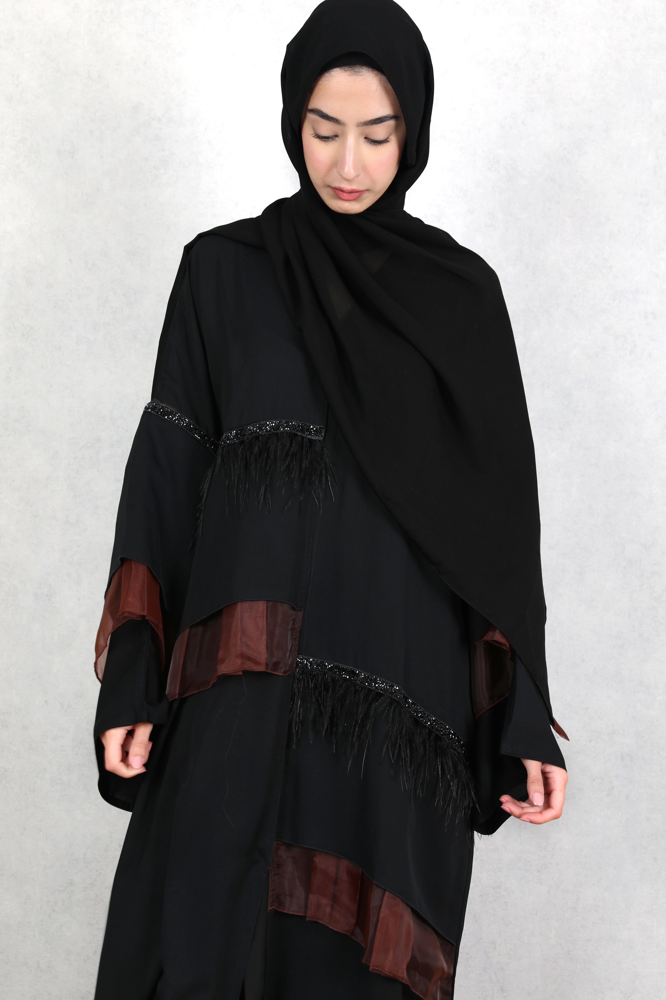 Amaya Brown Organza Detailed Abaya